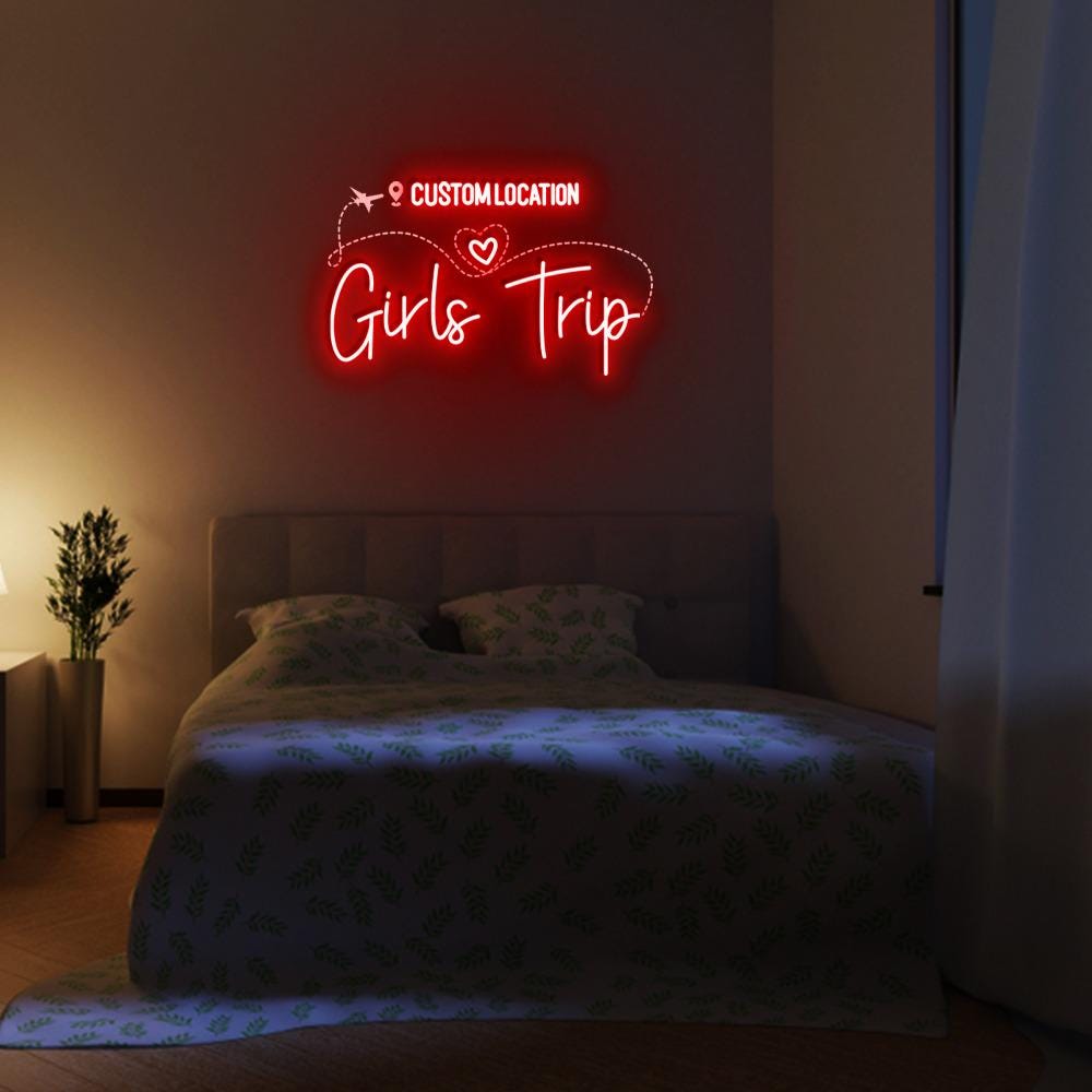 Custom Location Girls Trip Neon, Personalized Girls Trip Neon, Custom Destination Girls Trip Neon , Women Travel Neon, Happy Valentine's Day