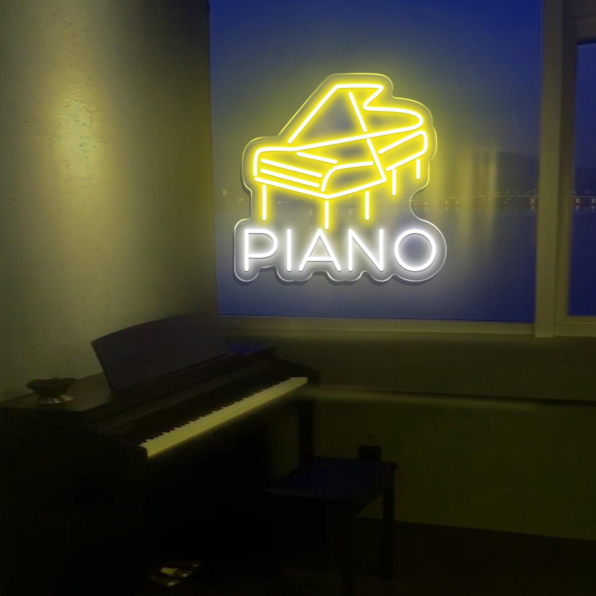 Piano Led Neon Sign | Neon Custom Wall decor | Handmade Neon Sign Light | Lights Bar Decor Room Night Light Art Wall | Pianist Gift