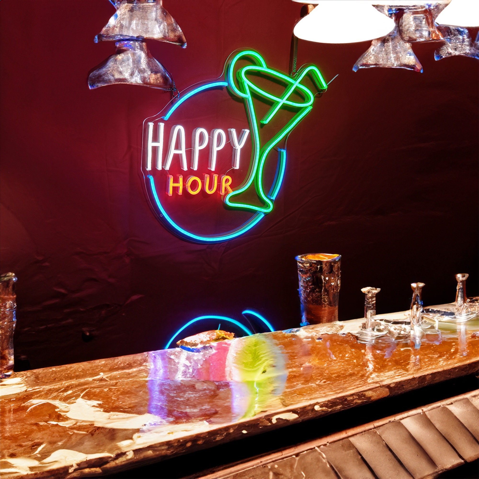 Happy Hour Neon Sign | Bar Neon Sign Custom | Neon Sign Light | Neon Light Led Art | Neon Sign Bedroom | Chat Room Neon Sign Wall Decor