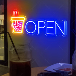 Boba Tea Open Sign|Open Bubble Tea Neon Sign|Open Milk Tea Neon Sign|LED Neon light For Milk Tea|Milk Tea Wall Decor Sign|Led Open Light