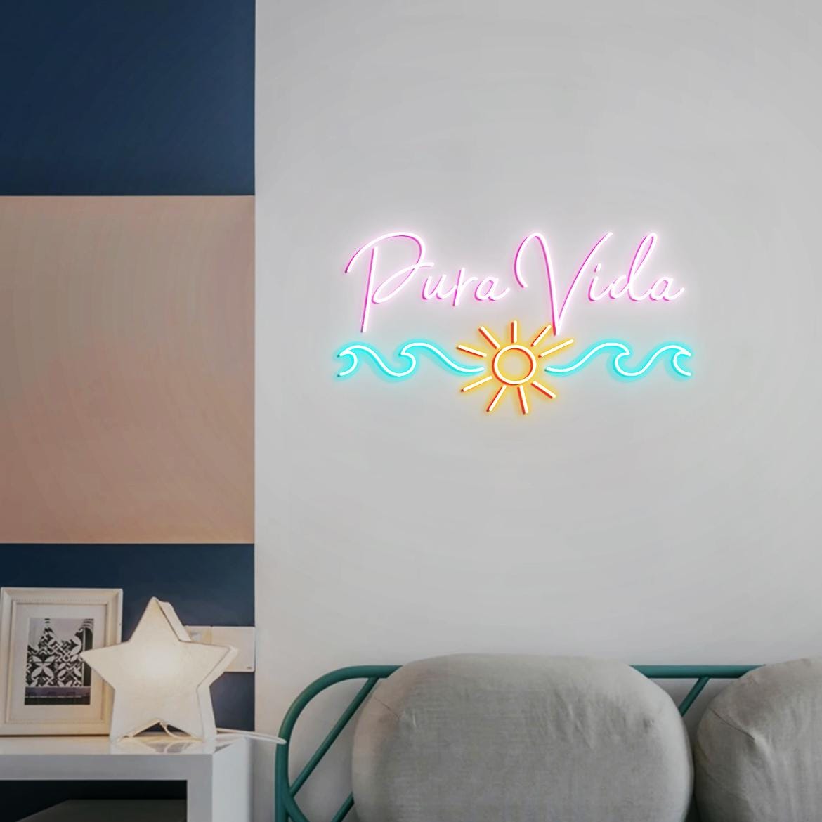 Pura Vida Sun, Waves, Surfing Neon Sign, Costa Rica Sign Gift, Pura Vida Beach Vibes Wall Vibrant Sign