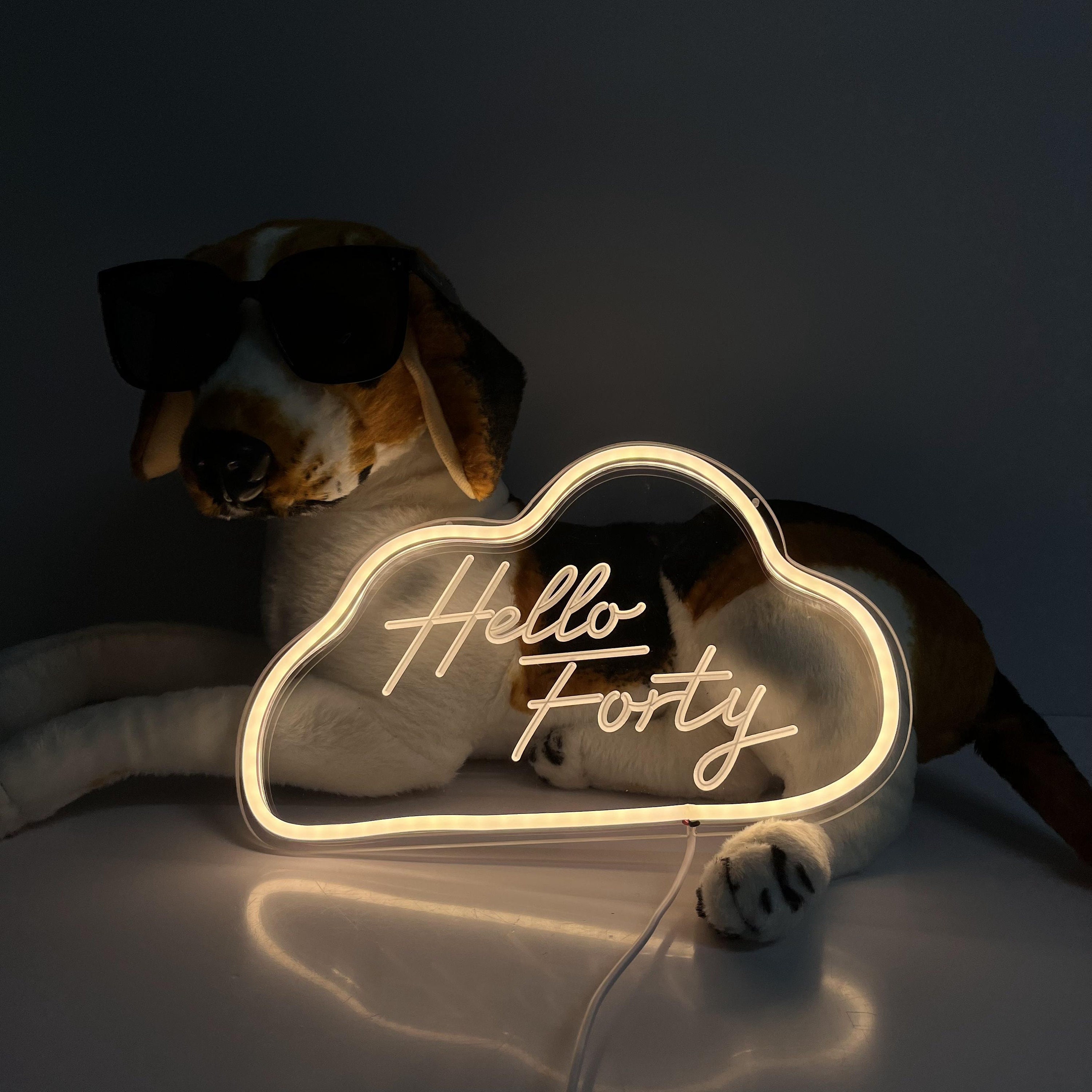 Hello Forty Neon Sign Custom Name Logo Happy Birthday Gift Led Light Bedroom Home Night Light USB Children's Room Decoration Wedding Decor
