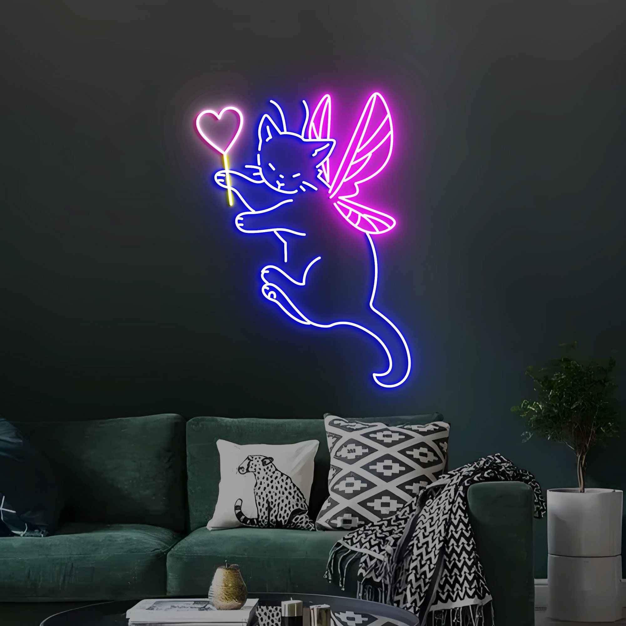Fairy Cat Neon Light, Fairy Cat Neon Sign Light Decor, Cat With Wings Neon Sign, Cat Lover Gifts, Fairy Cat Wall Art Decoration