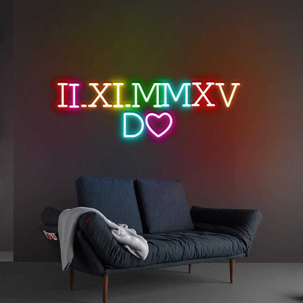 Custom Roman Numeral Date Neon Sign, Matching Couples Gift, Personalized Anniversary Date Neon Sign With Initials, Personalized Neon Gifts