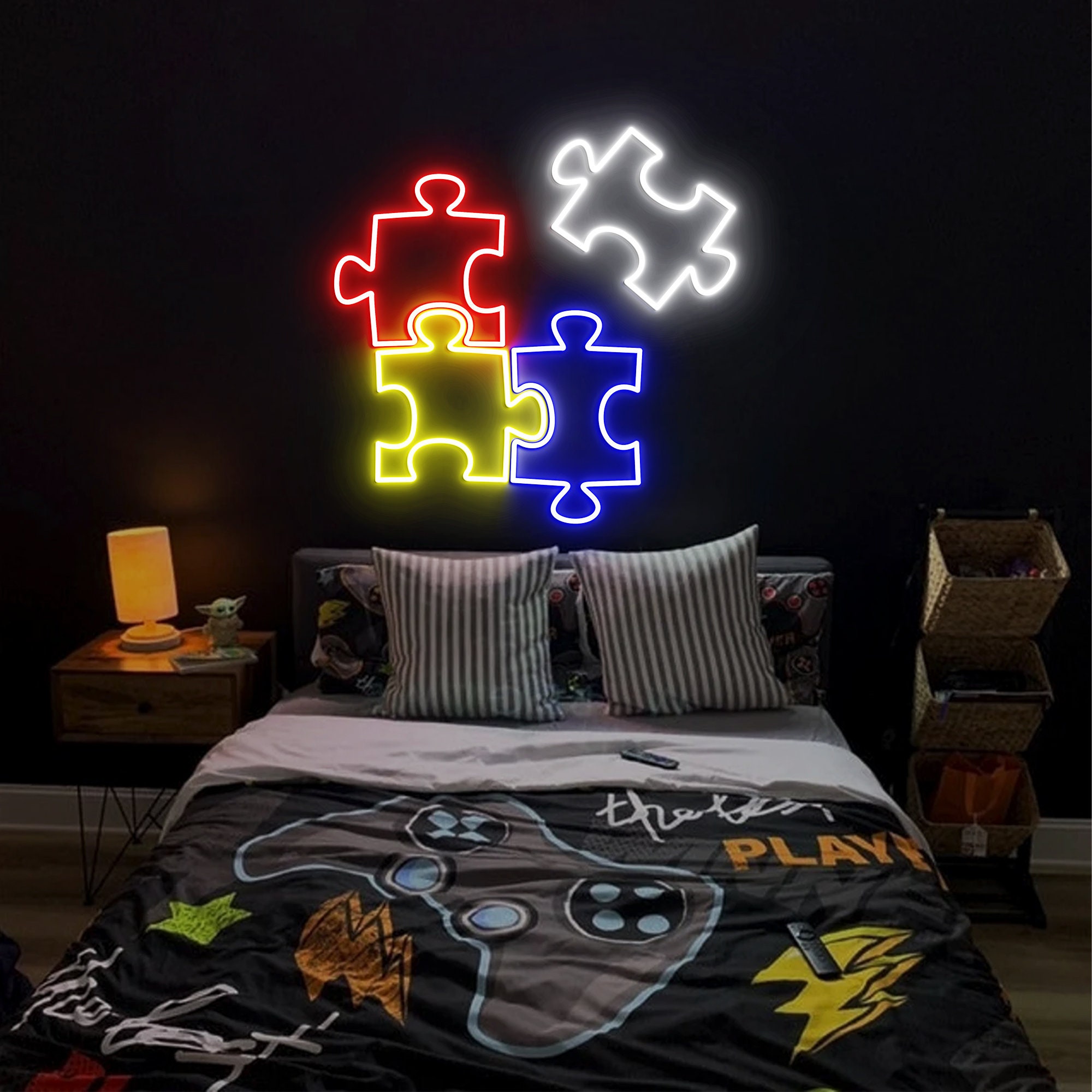 Puzzle Neon Light, Neon Sign Light Decor, Puzzle Bedroom Neon Sign, Bedroom Neon Lights, Game Neon Signs, Puzzle Wall Decoration