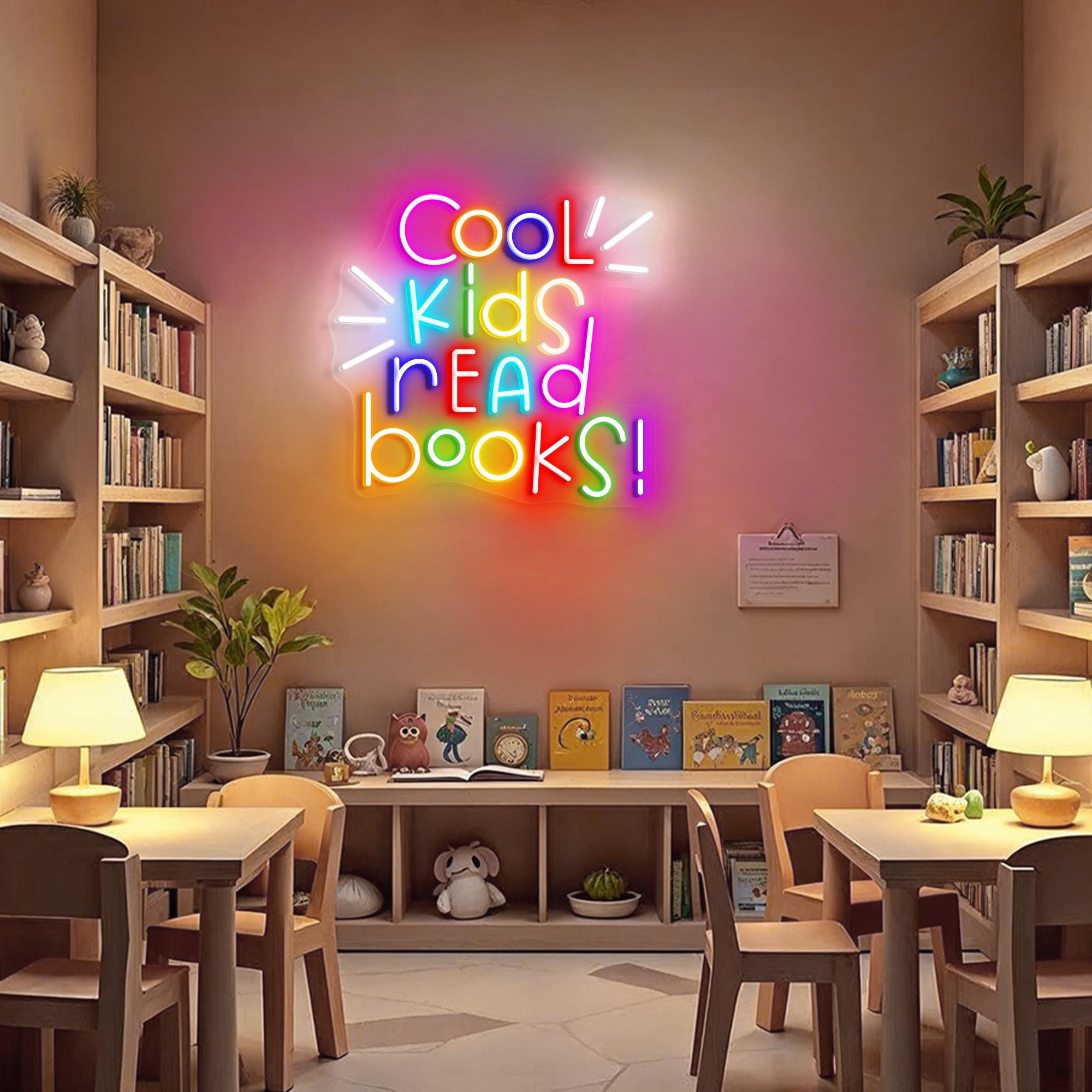 Cool Kids Read Books Neon Sign Colorful LED Light for Kids Room Classroom Library Decor Fun Reading Nook Teacher Gift Book Lover Wall Art