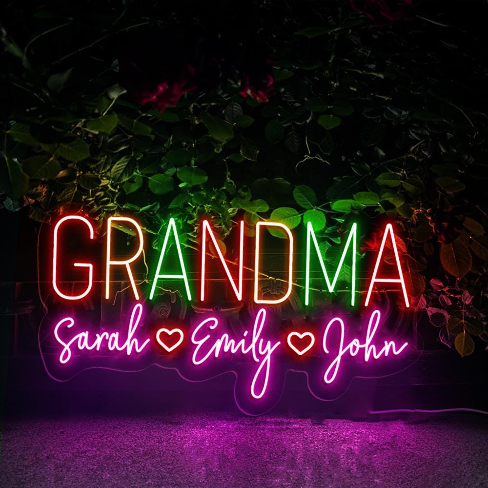 Personalized Grandma Neon Sign with Names, Custom Grandma Neon Sign, Nana Neon Led, Gramma With Children Names Apparel, Mother's Day Gifts