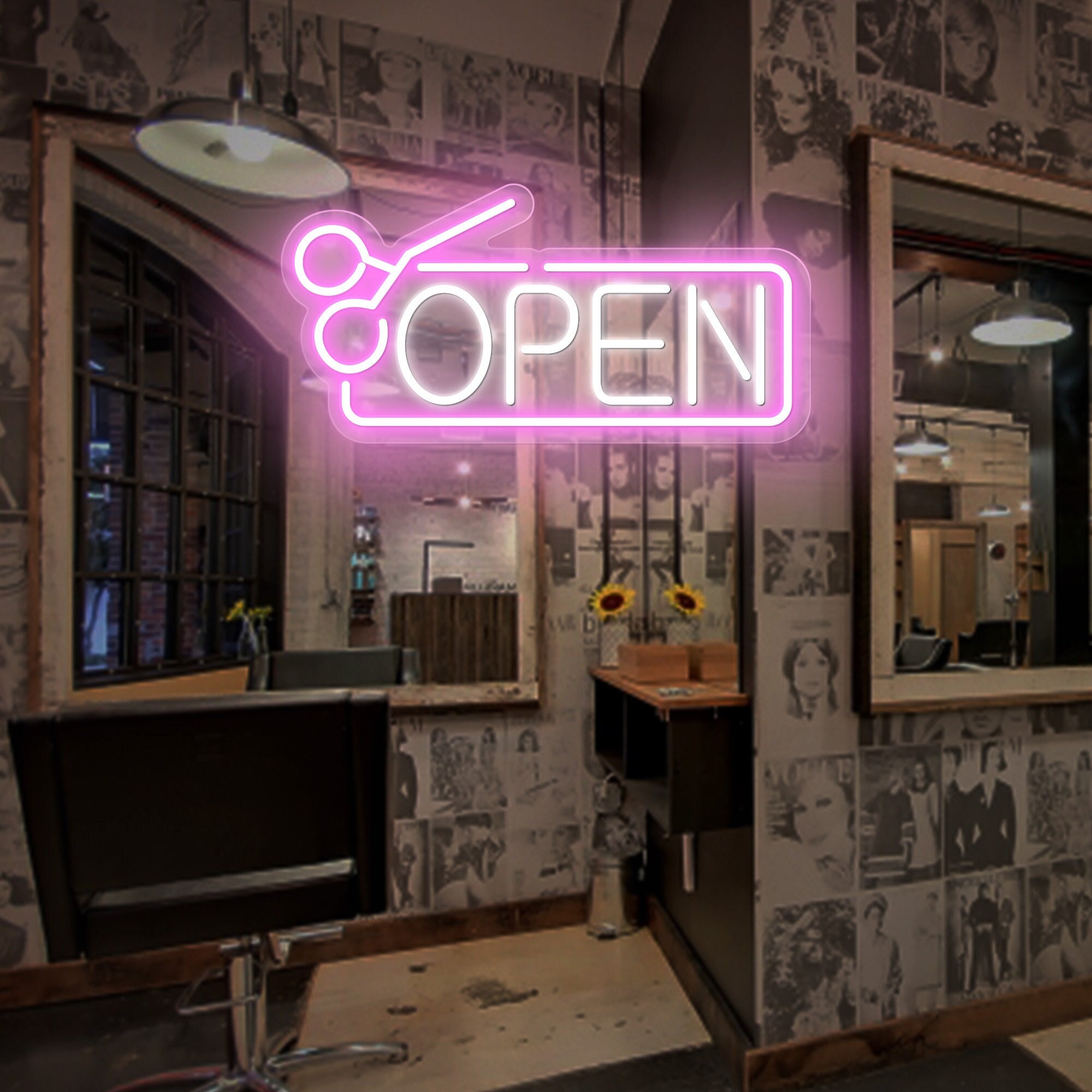 Hair Salon Open Neon Sign|Open with Scissors Decoration|Flex Silicone LED Neon Sign|Barber Shop Open Neon Sign|Custom Shop Logo Led Sign