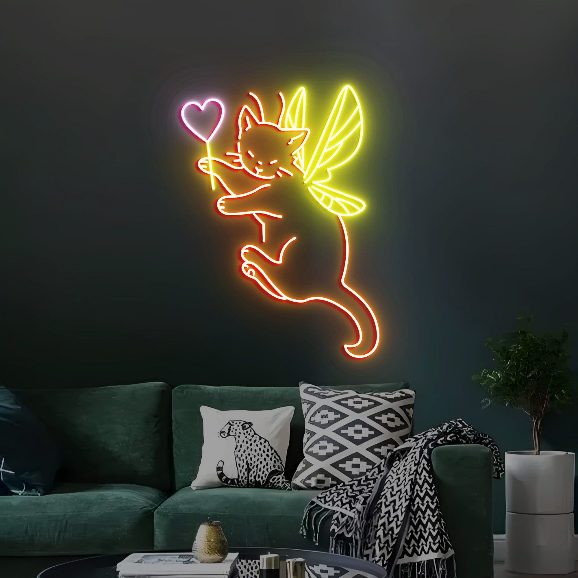 Fairy Cat Neon Light, Fairy Cat Neon Sign Light Decor, Cat With Wings Neon Sign, Cat Lover Gifts, Fairy Cat Wall Art Decoration