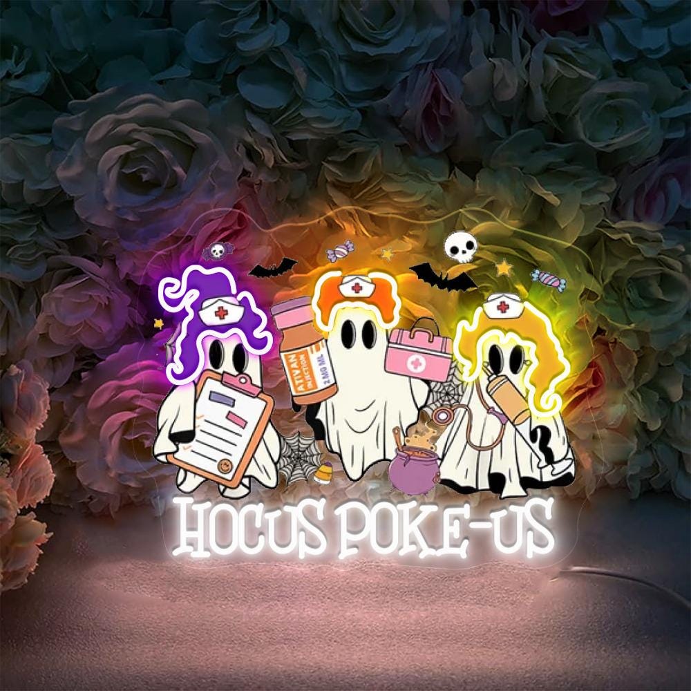 Hocus Poke-us Witch Nurse Halloween Neon Sign, Medical Lab Tech Halloween Neon, ER Crew Neon, Spooky Health Professional Neon, Hocus Poke-us