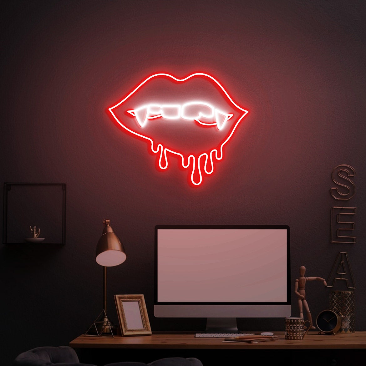 Bloody Vampire Neon Sign, Neon Sign Vampire Themed Halloween Party Decor, Vampire Biting Art, Vampire Gift