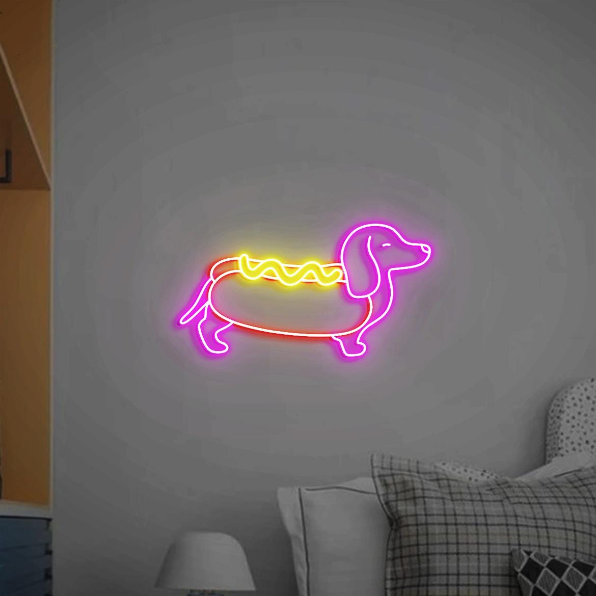 Hot dog Weenie Neon Sign, Hot Dog Dachshund Neon Light, Cute Weenie Dog Home Wall At, Gifts for Weenie Dog Lovers, Hot Dog Fast Food