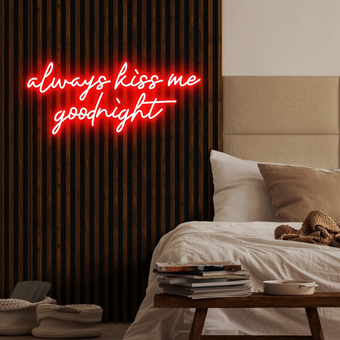 Always Kiss Me Goodnight Neon Light, Neon Sign Light Decor, Goodnight Bedroom Neon Sign, Bedroom Neon Lights, Goodnight Wall Decoration
