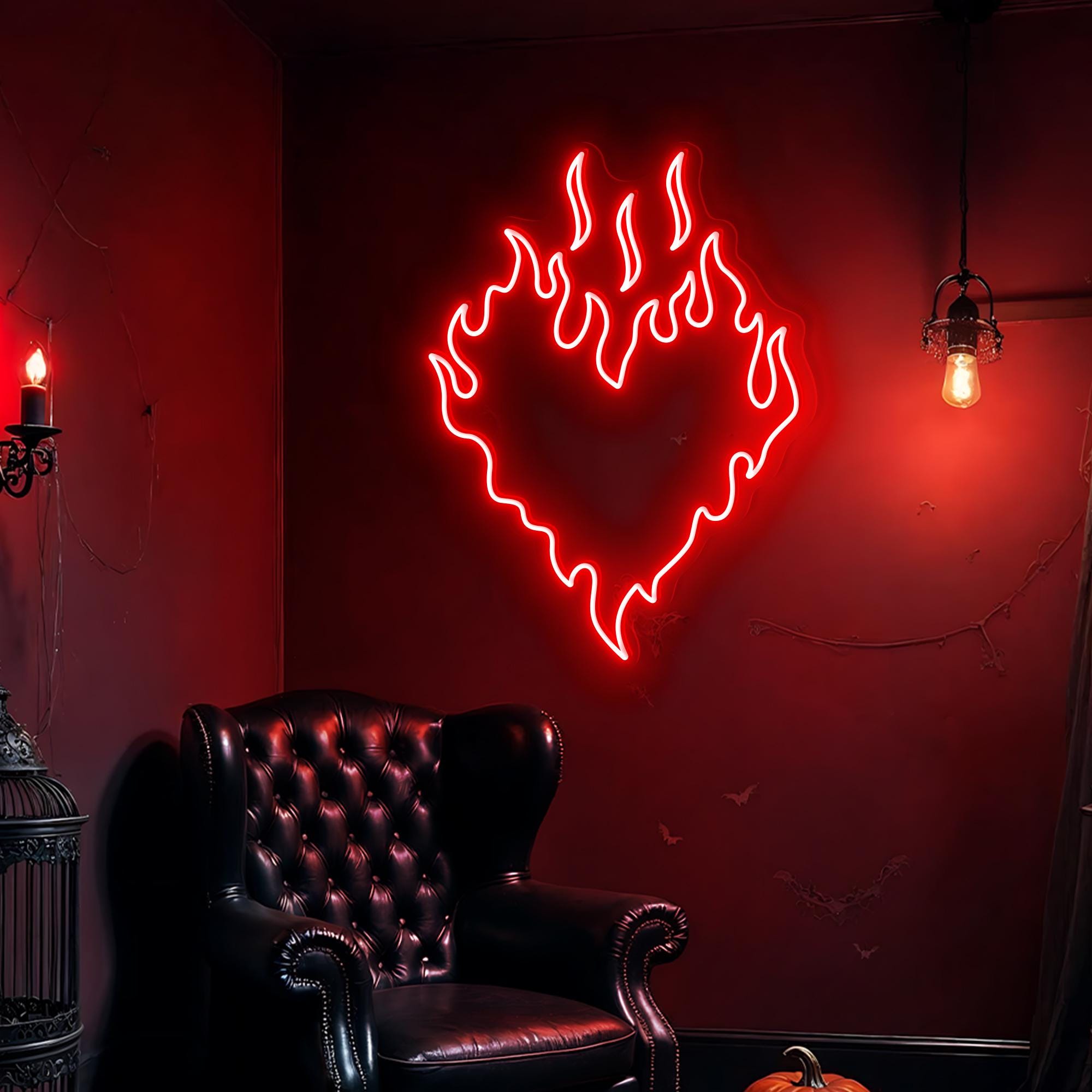 Flaming Heart Neon Sign Heart on Fire Neon Light Custom Neon Signs for Home Decor Personalized Gift Idea for Her on Valentines Day