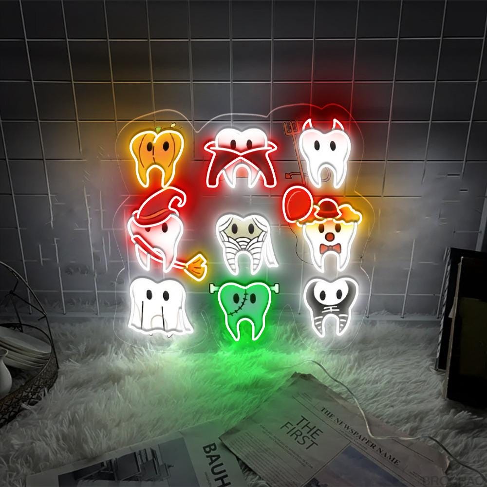 Spooky Halloween Dentist Neon Sign, Dental Halloween Neon, Matching Halloween Dental Neon Led, Dental Hygiene Neon Sign, Dental Office Neon