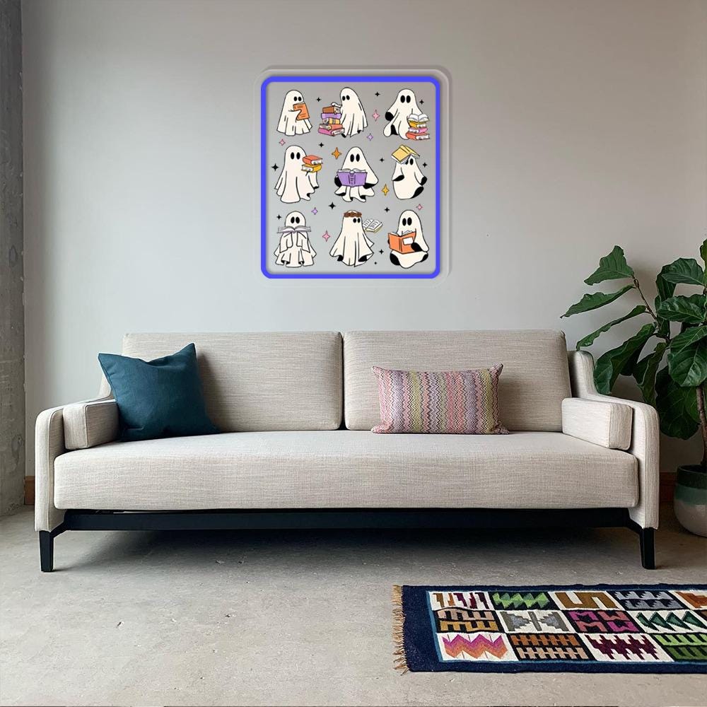 Cute Acotar Ghost Neon Sign, Ghost reading A Court of Mist and Fury Neon Sign, SJM Book Reader, SJM Book Ghost Neon, SJM Halloween Neon Gift