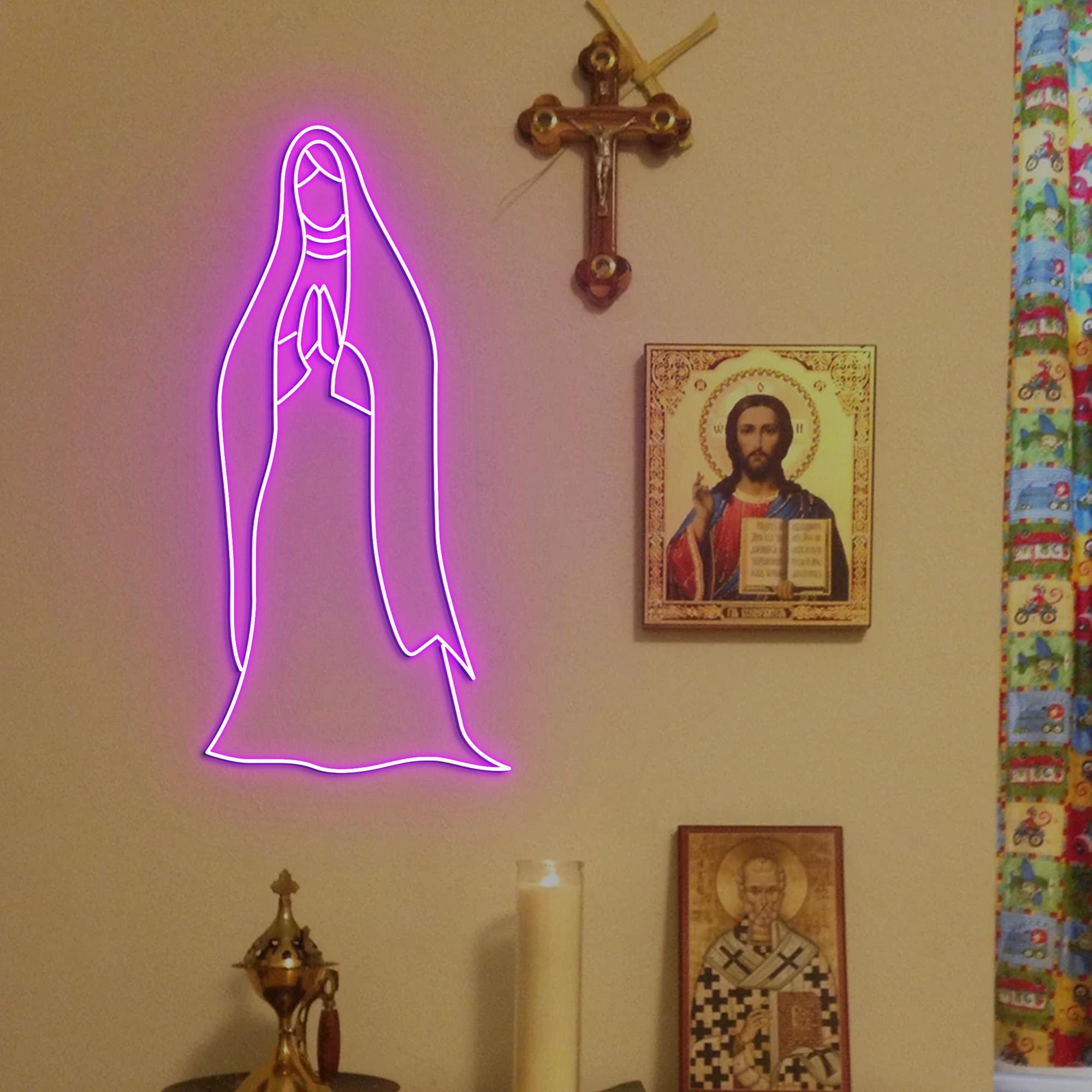 Virgin Mary Neon Light, Madonna Neon Sign Light Decor, Virgin Neon Sign, Ecclesia Neon Light, Religious Faith Neon Sign, Ecclesia Wall Decor