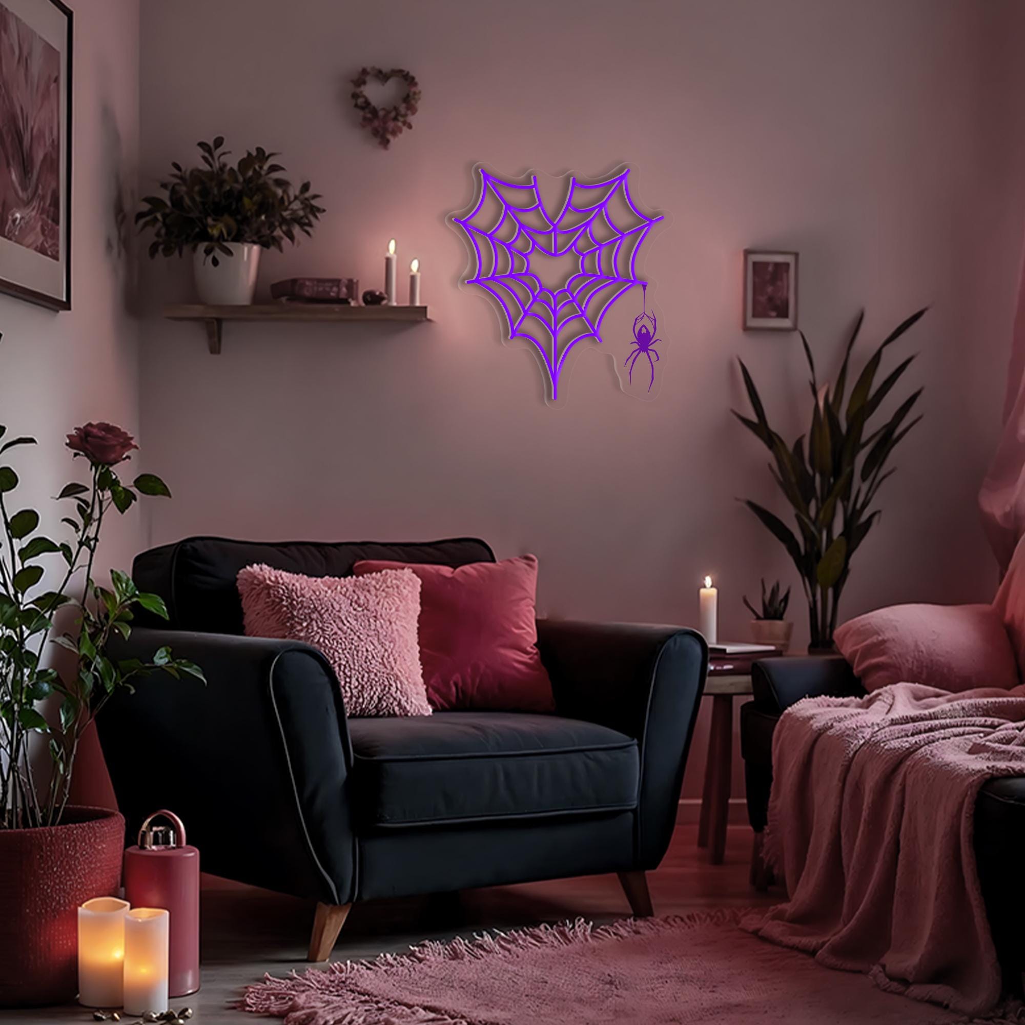 Spider Web Heart Neon Sign Custom Spider LED Neon Light Valentine Heart Neon Signs for Bedroom Decor Gothic Home Decor Handmade Gift for Her