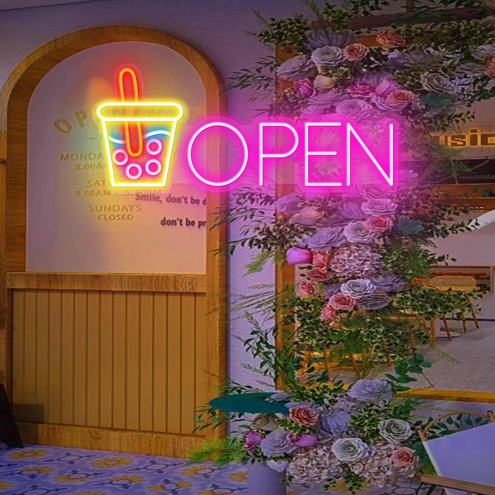 Boba Tea Open Sign|Open Bubble Tea Neon Sign|Open Milk Tea Neon Sign|LED Neon light For Milk Tea|Milk Tea Wall Decor Sign|Led Open Light