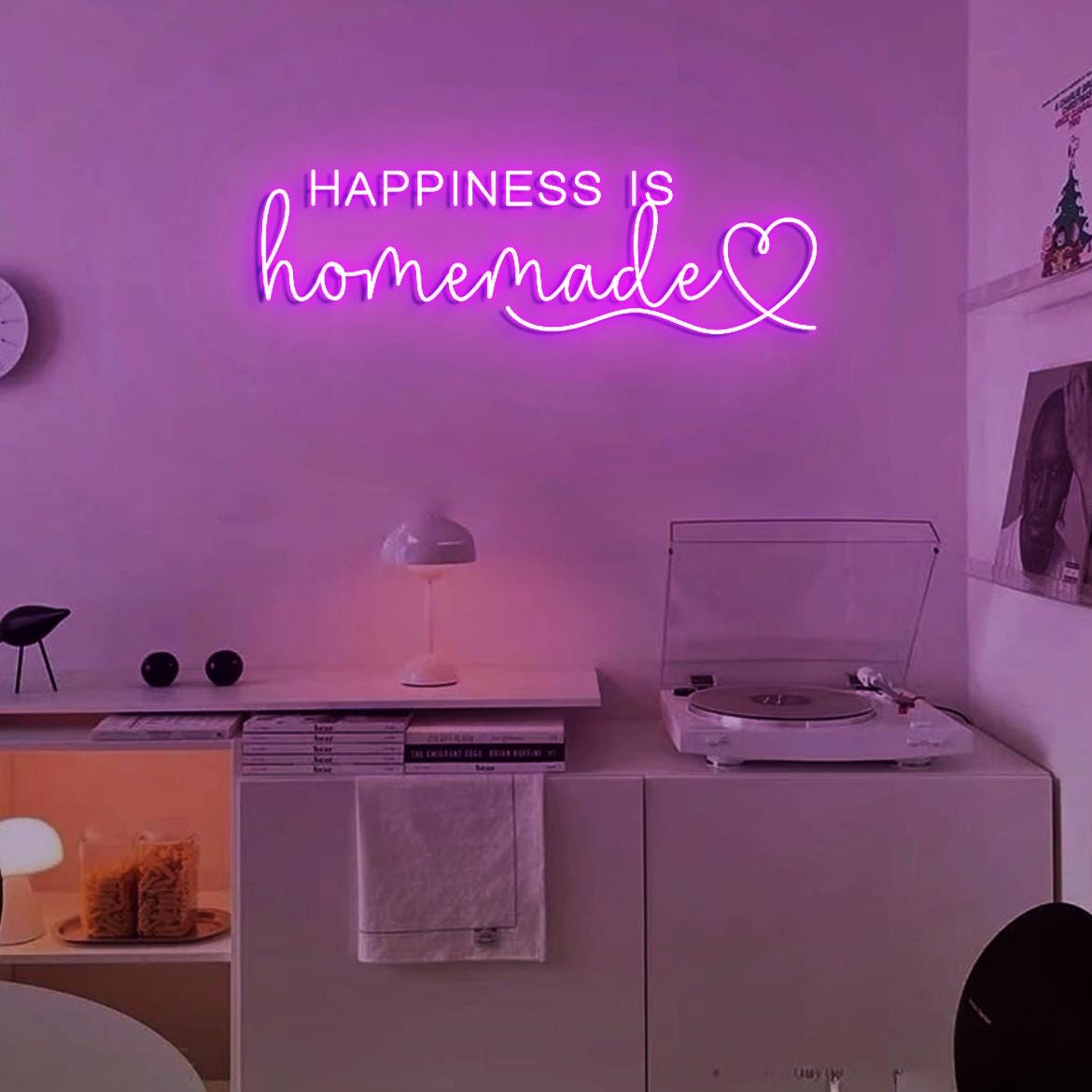 Happiness is Homemade with Heart Neon Sign, Happiness Sign Home Wall, Home Gallery Wall Sign Neon Light, Happiness Sign Kitchen Decor