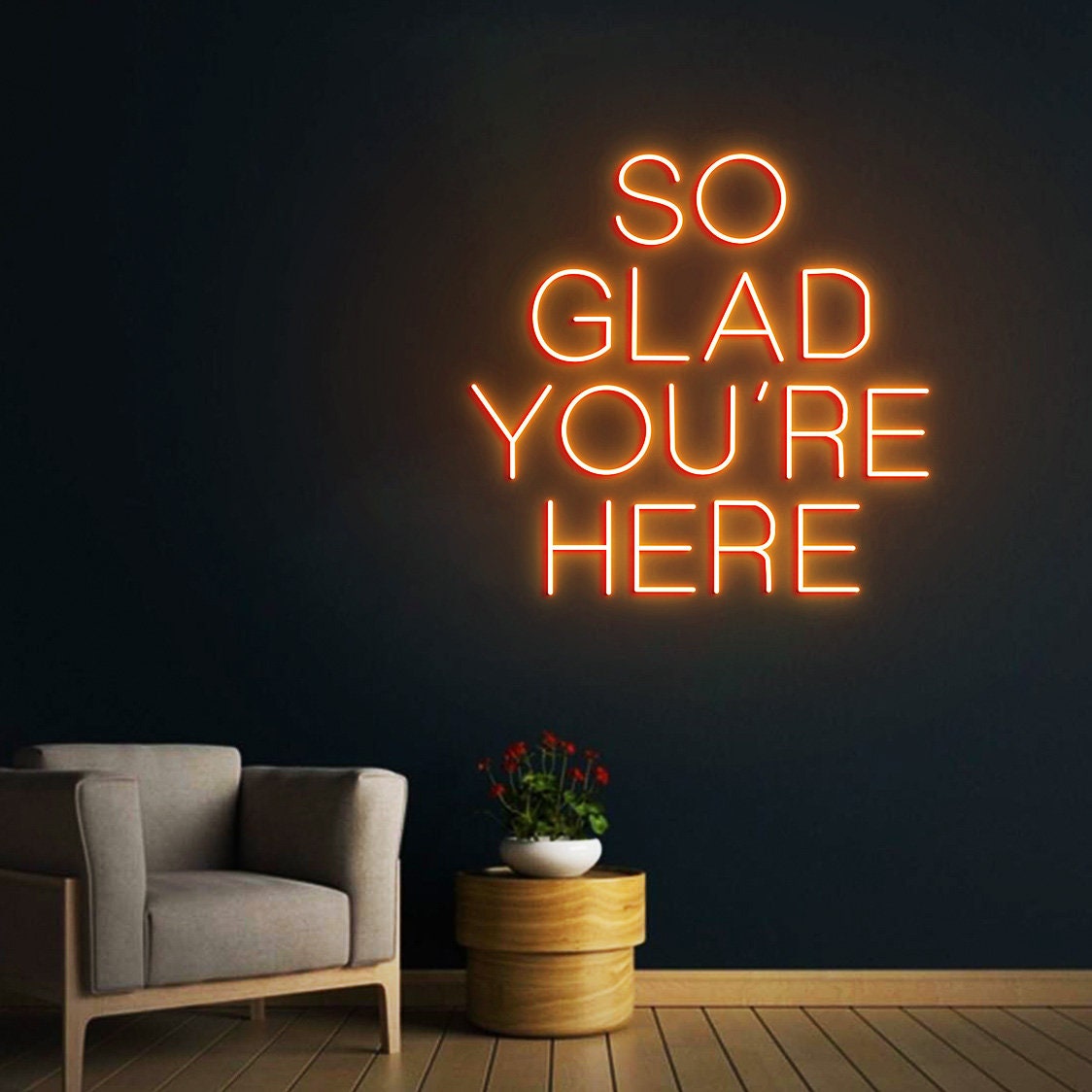 Custom Neon Sign So Glad You're Here, Wedding Welcome Sign, Business Welcome Sign, Neon Sign Wall Decor