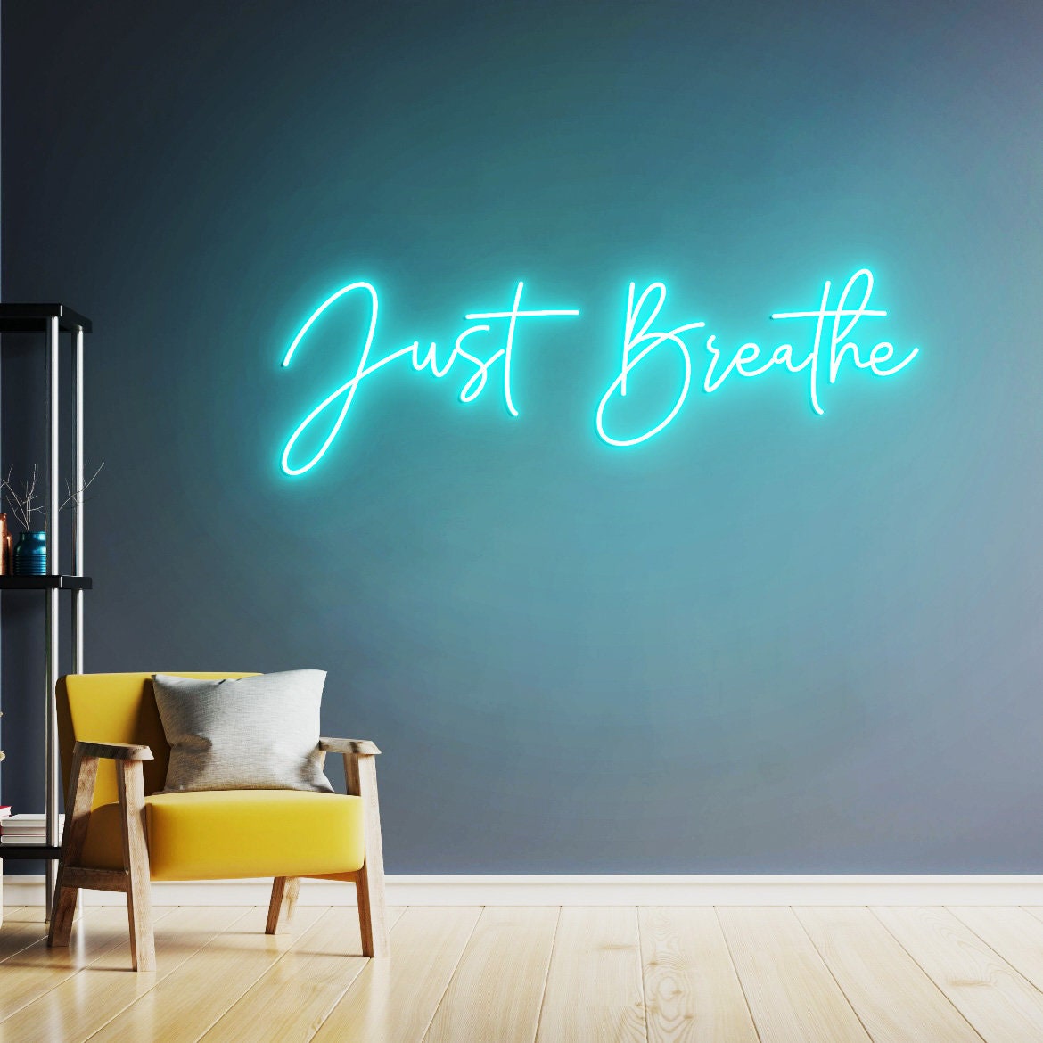 Just Breathe Neon Sign, Just Breathe Sign, Yoya Gym Wall Decoration, Dandelion, Neon Sign Office Wall Art