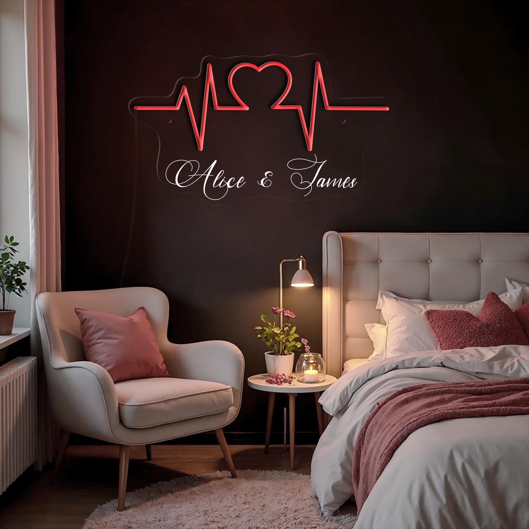 Valentine Decor Heartbeat Custom Name Neon Sign Heart Neon Sign Gift For Her Love Heart Neon Light Bedroom Heart LED Light Neon Sign