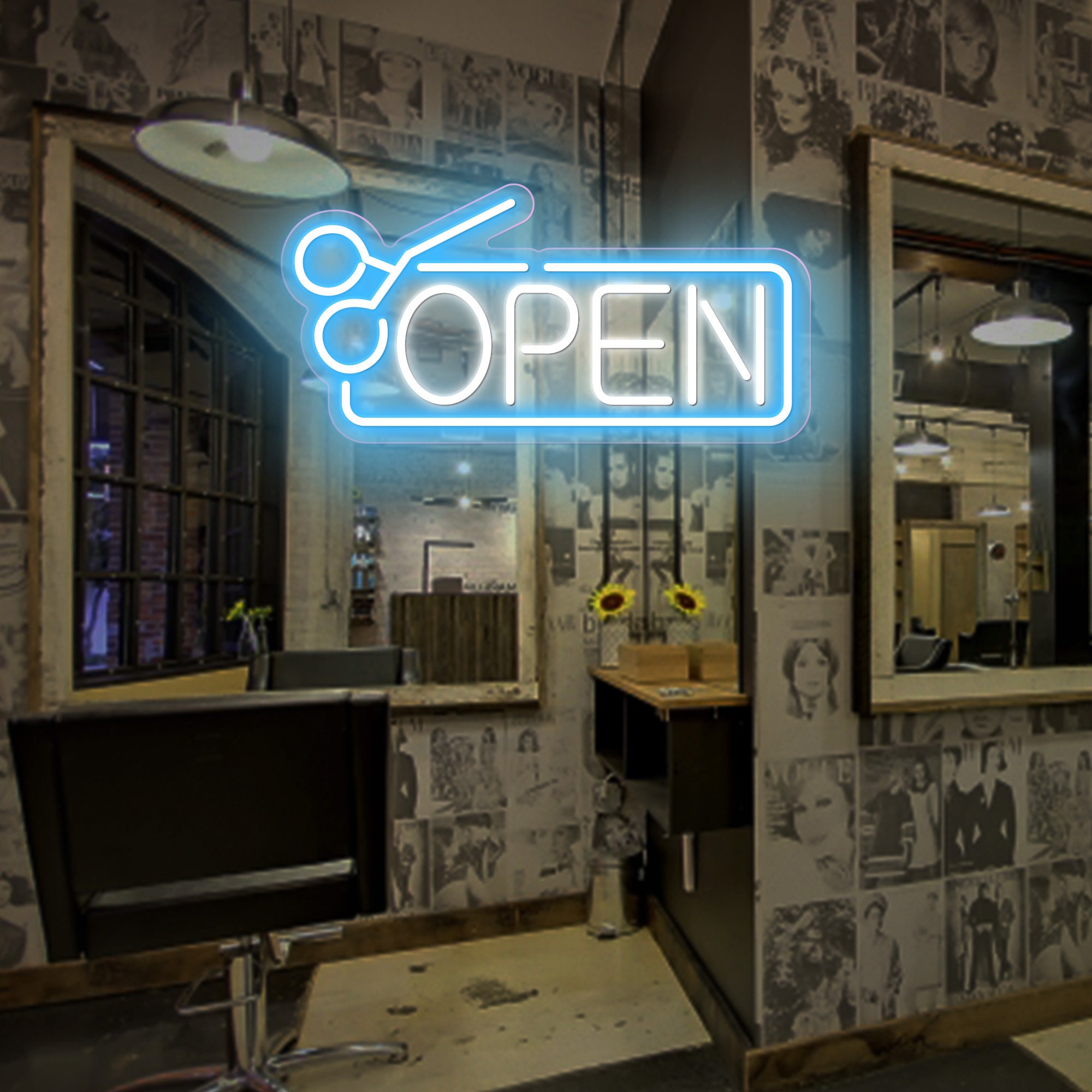 Hair Salon Open Neon Sign|Open with Scissors Decoration|Flex Silicone LED Neon Sign|Barber Shop Open Neon Sign|Custom Shop Logo Led Sign