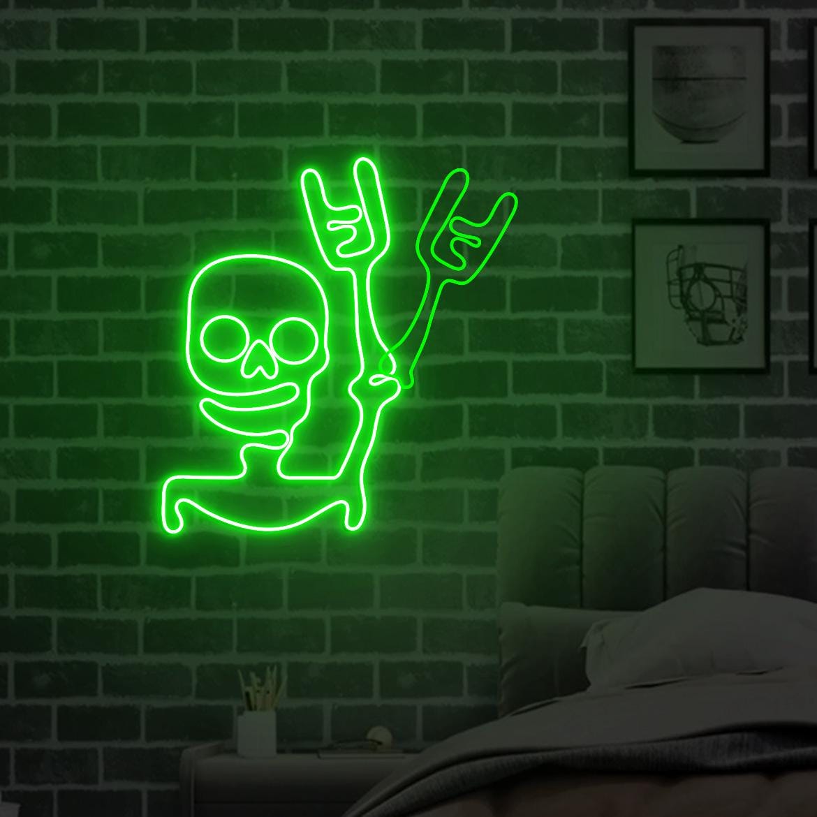 Skeleton Waving Hand Neon Sign, Halloween Skull Door Window Decorations, Funny Skull Waving Light Halloween Party Night Decor