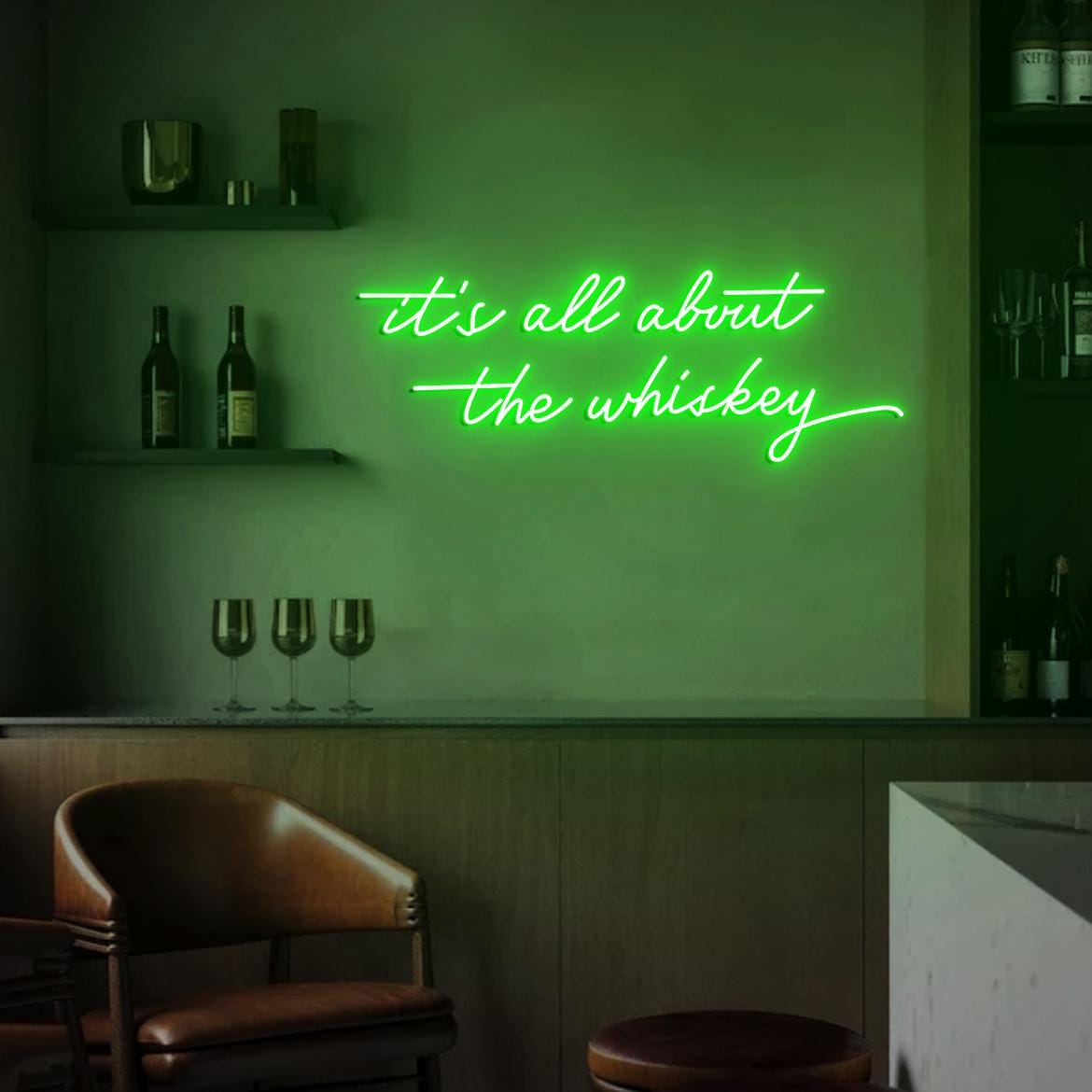 It's all about the whiskey Neon Sign, Whiskey Bar Sign, Home Whiskey Bar Decoration, Rustic Whiskey Bar Wall Neon Light, Whiskey Signs