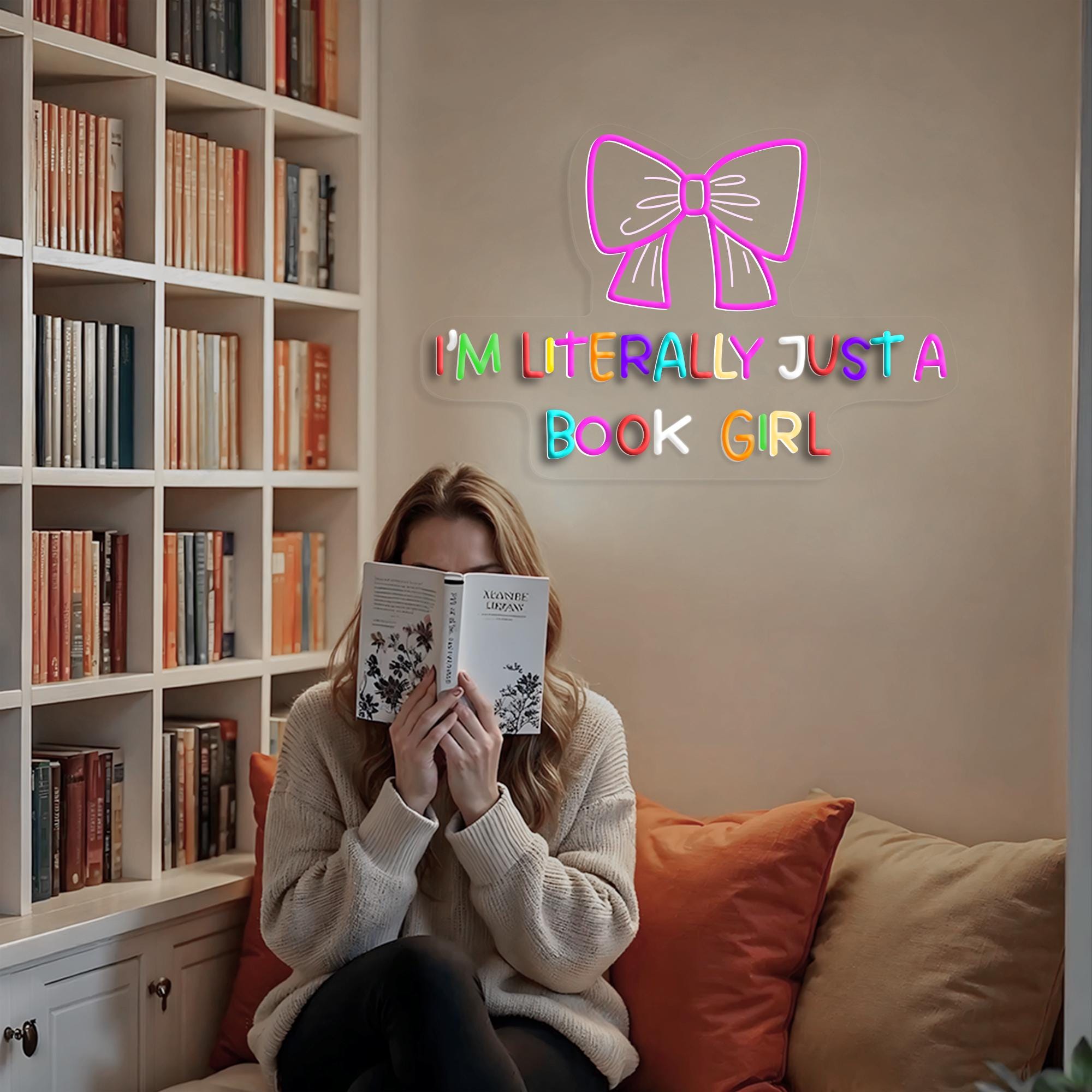 I'm Literally Just A Book Girl Neon Sign Gift Back To School Pink Bows Bedroom Decor Baby Girl Romantic Girly Teen Dorm Wall Decor