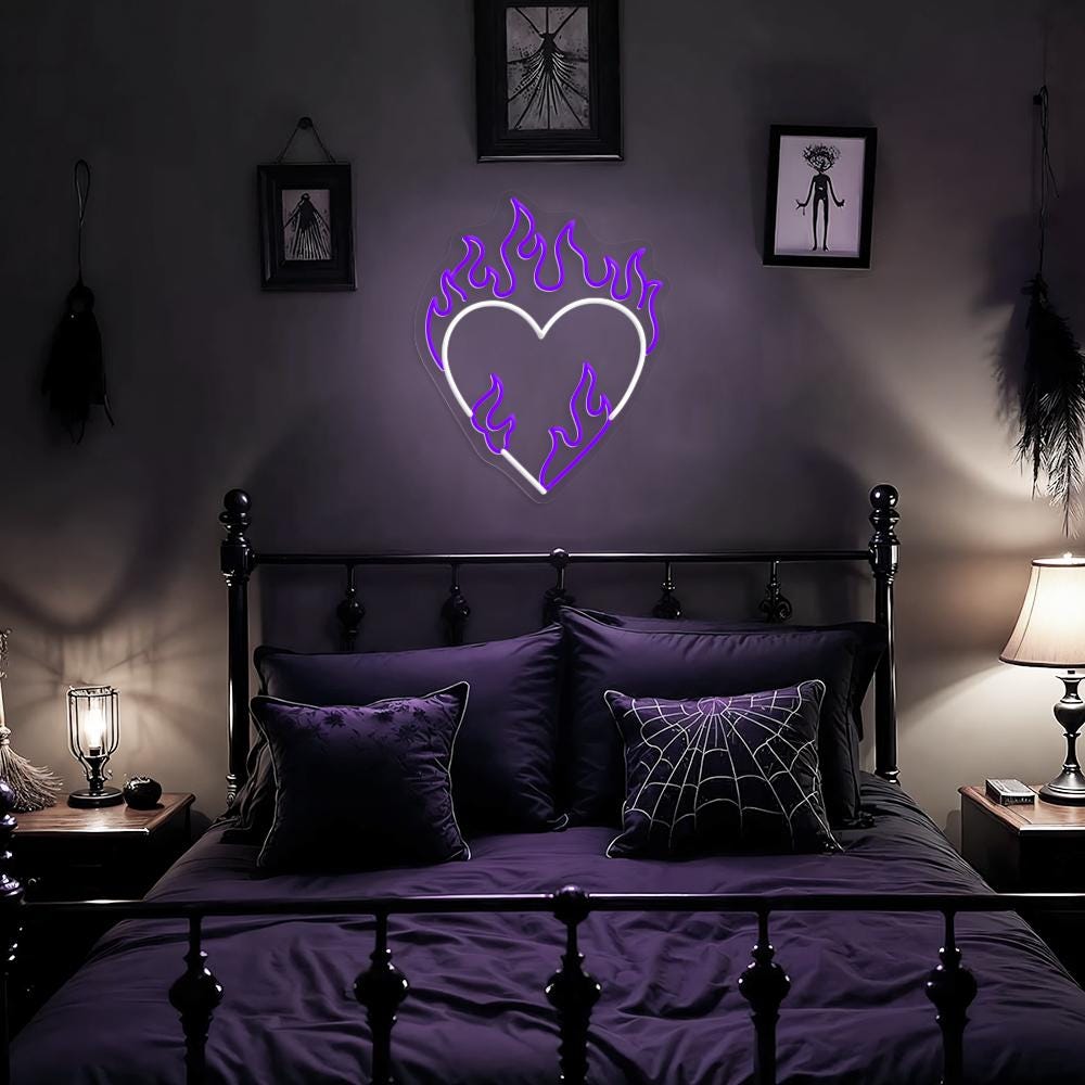 Heart with fire Neon Sign, Love Neon Light, Heart Led Sign Wall Decor, Heart Fire Led Light Sign, Neon Heart Sign, Custom Heart Neon Sign