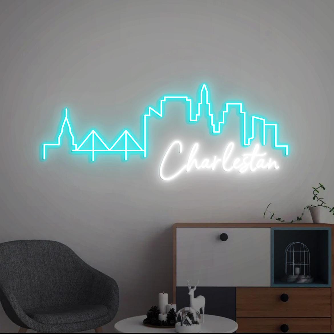 Charleston Skyline Neon Light, Charleston SC City Skyline Wall Art, Charleston for Home Apartment Office Decor, Christmas Charleston Gift