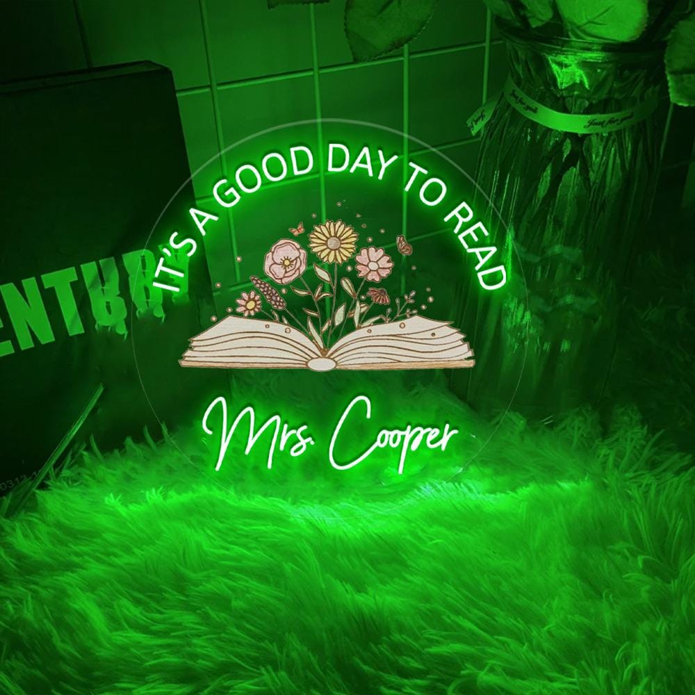 Reading Teacher Neon Sign, Teacher Appreciation, It's A Good Day To Read, Classroom Door Hanger, Personalized Language Teacher Neon Sign