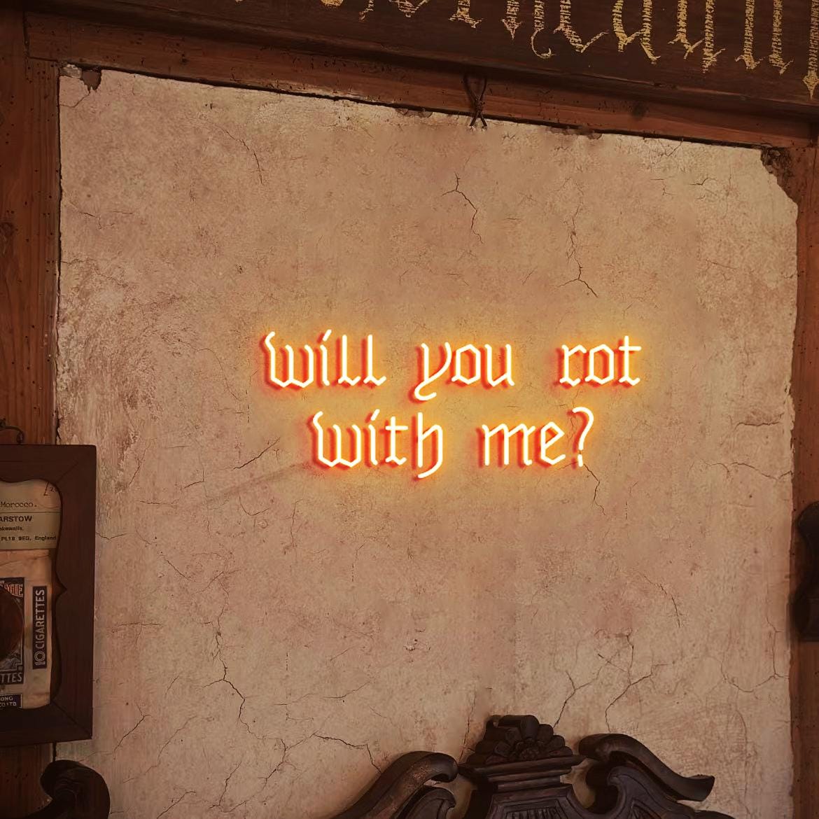 Will you Rot with me? Neon Sign, Gothic Themed Proposal Decor Idea, Old English gothic wedding decoration Backdrop Neon Light