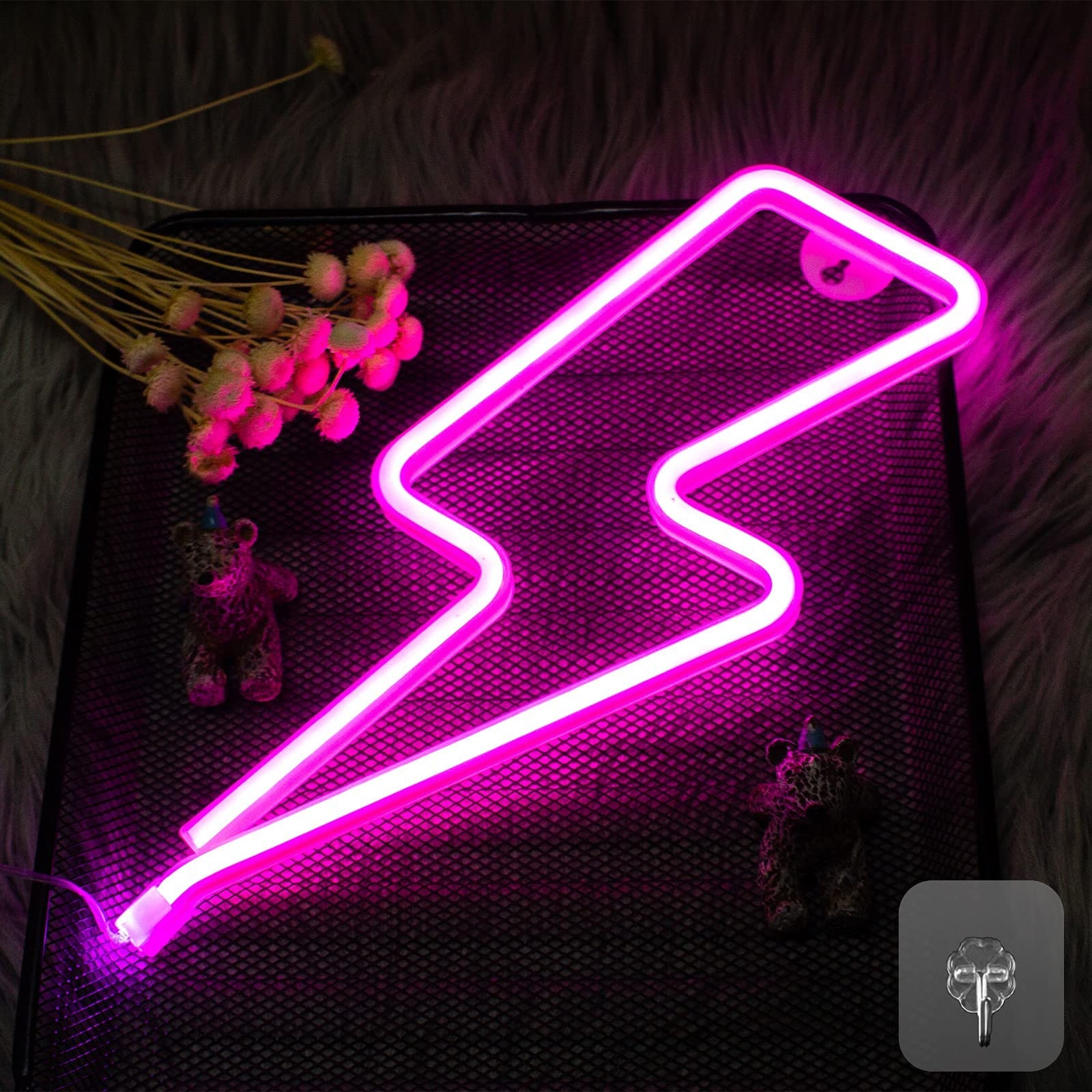 Lightning Strike Neon Signs, for Wall Decor,Led Neon Signs with Hanging for Bedroom,Lightning Neon Signs for Christmas Boys Room Decor