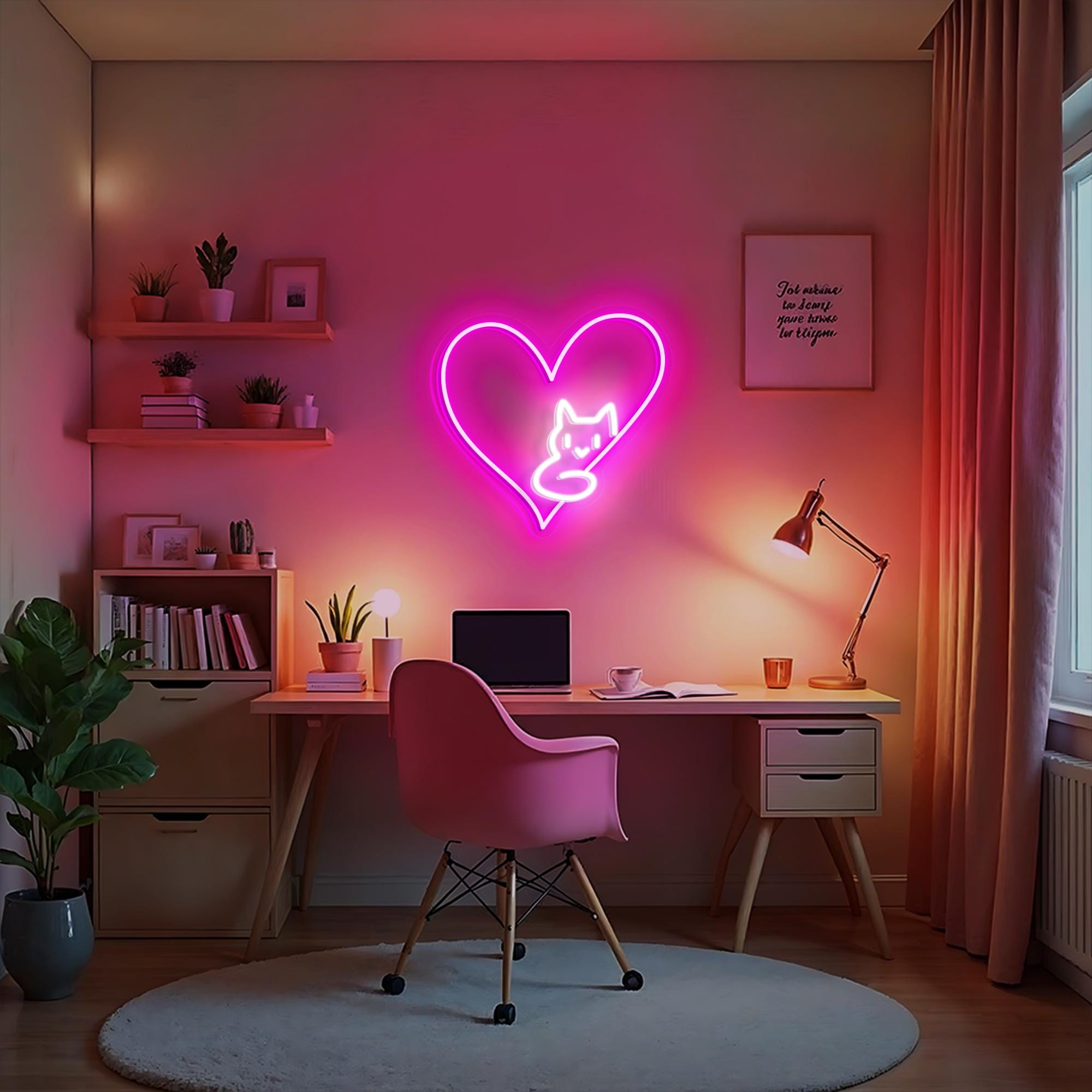 Cat in Heart Neon Sign Custom Heart LED Neon Light Cat Lover Gifts on Valentine Day Decor Wall Hanging Decor for Bedroom Personalized Gifts