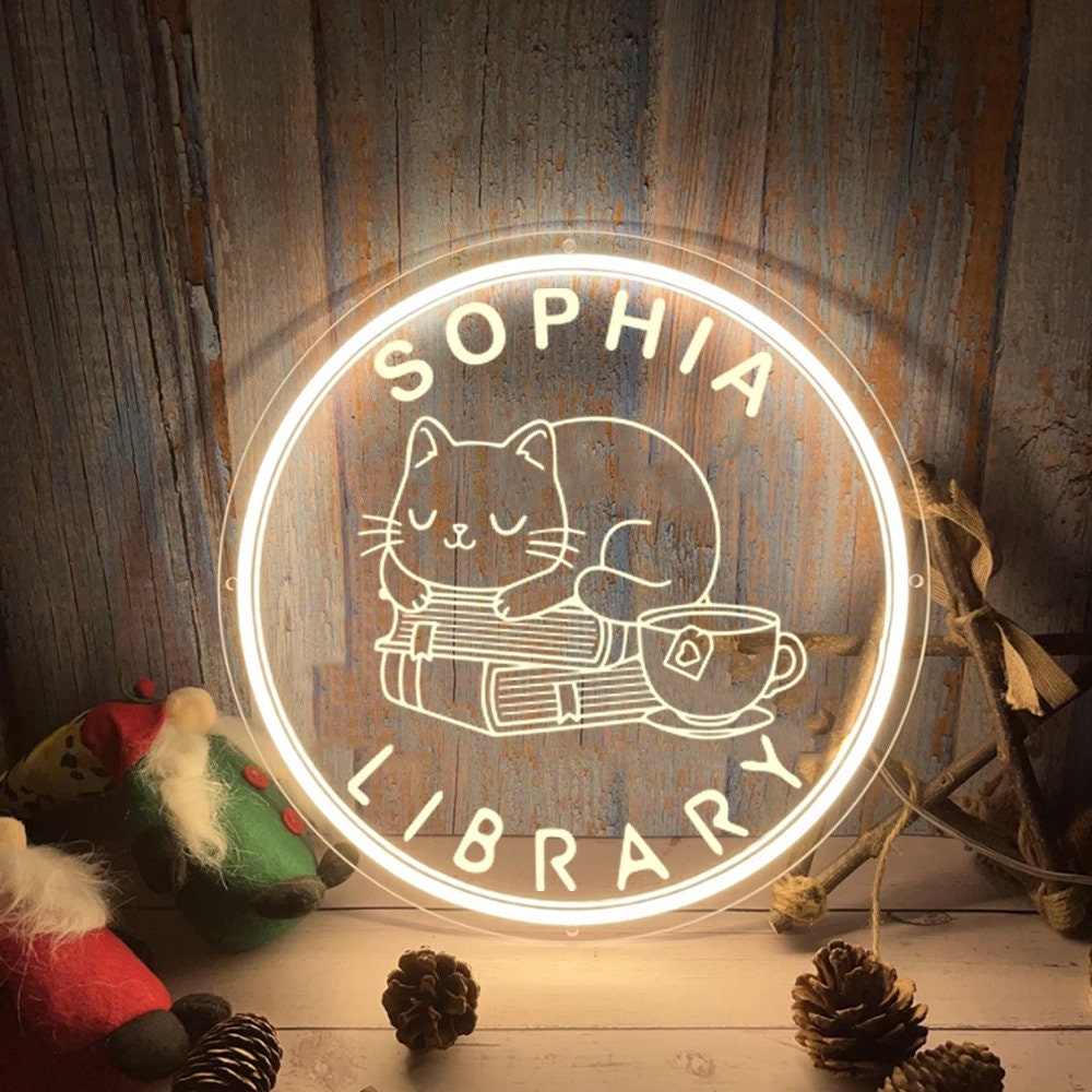 Custom Name Library Neon Sign, Bookworm Neon Sign Gift, Book Lover Gift, Library Decor, Book Club Decor, Librarian Gifts, Acotar Neon Sign