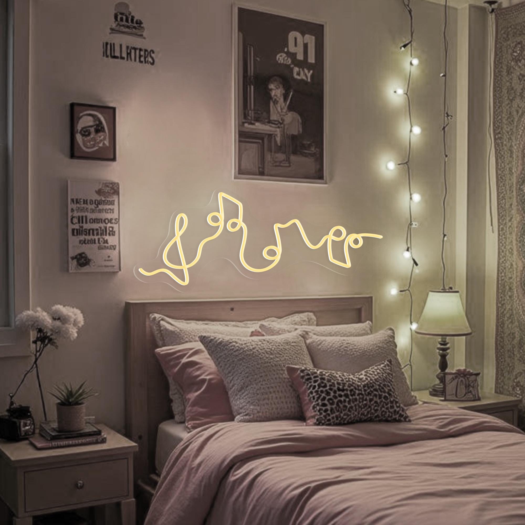 Music Love Neon Sign Romantic LED Wall Art, Bedroom Aesthetic Light, Music Lover Gift, Housewarming Gift, Custom Neon Sign, Gift for her