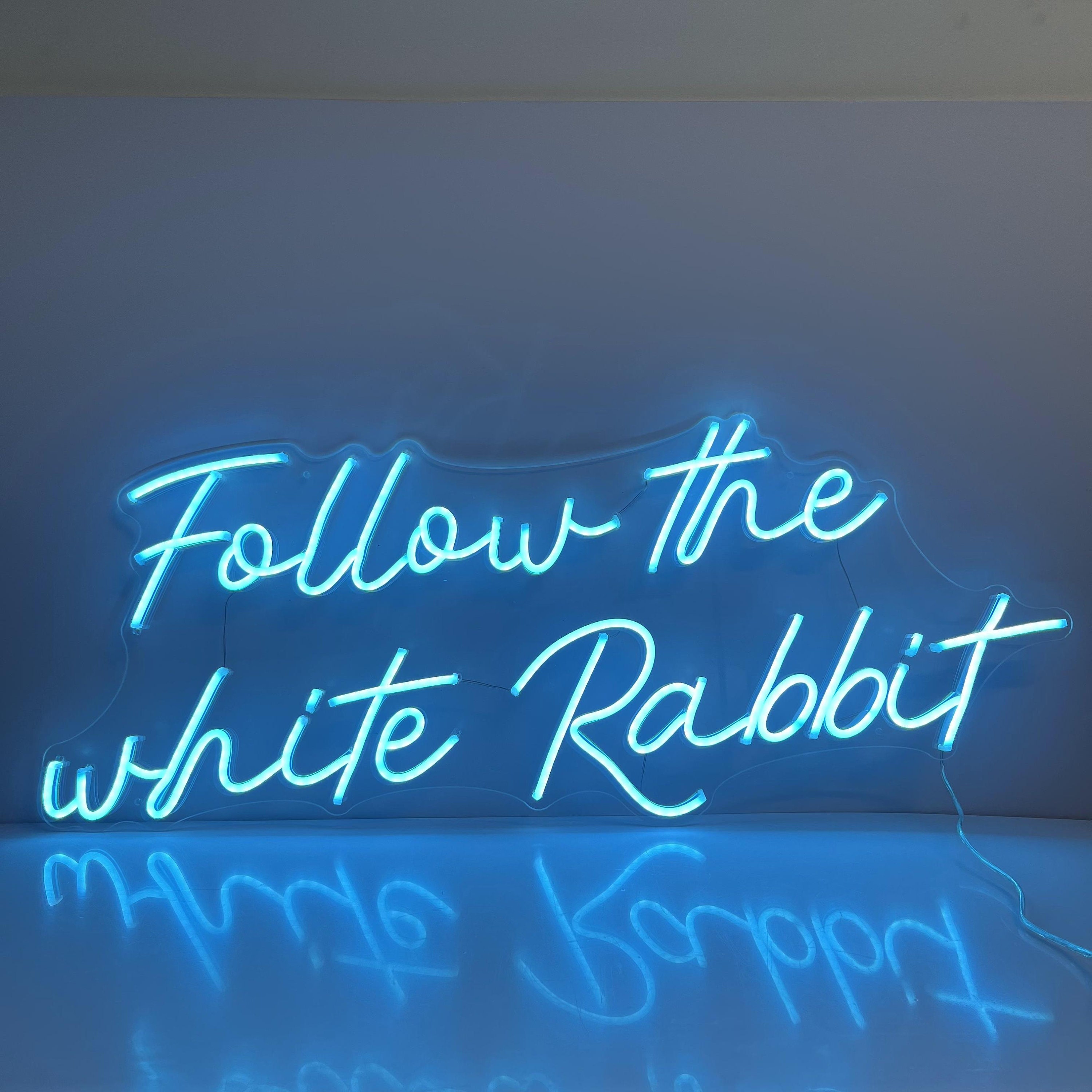 Follow the White Rabbit Neon Sign Custom Name Logo Led Light Home Decor Banner For Room Party Pub Birthday Gift Wed Decoration Acrylic Lamp