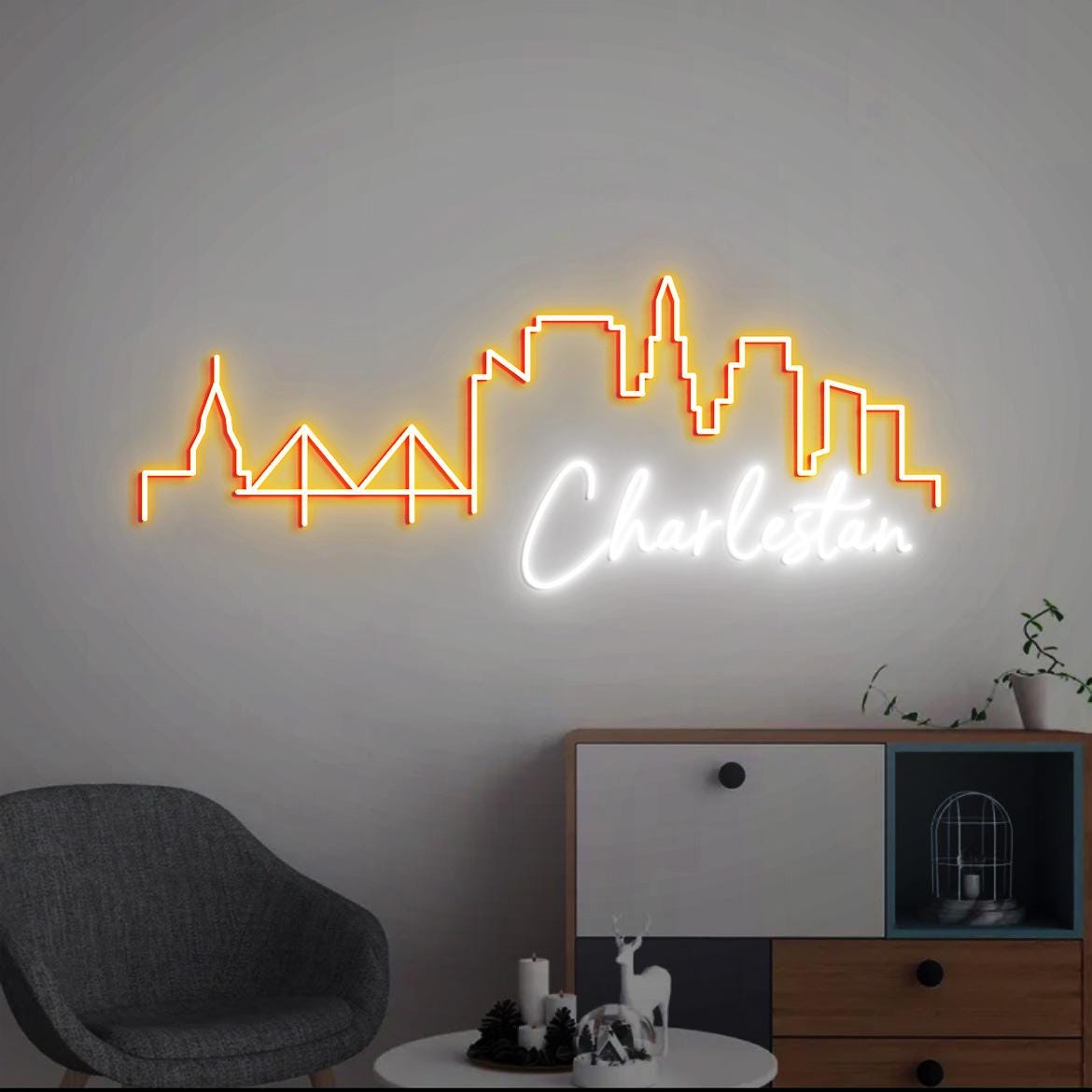 Charleston Skyline Neon Light, Charleston SC City Skyline Wall Art, Charleston for Home Apartment Office Decor, Christmas Charleston Gift