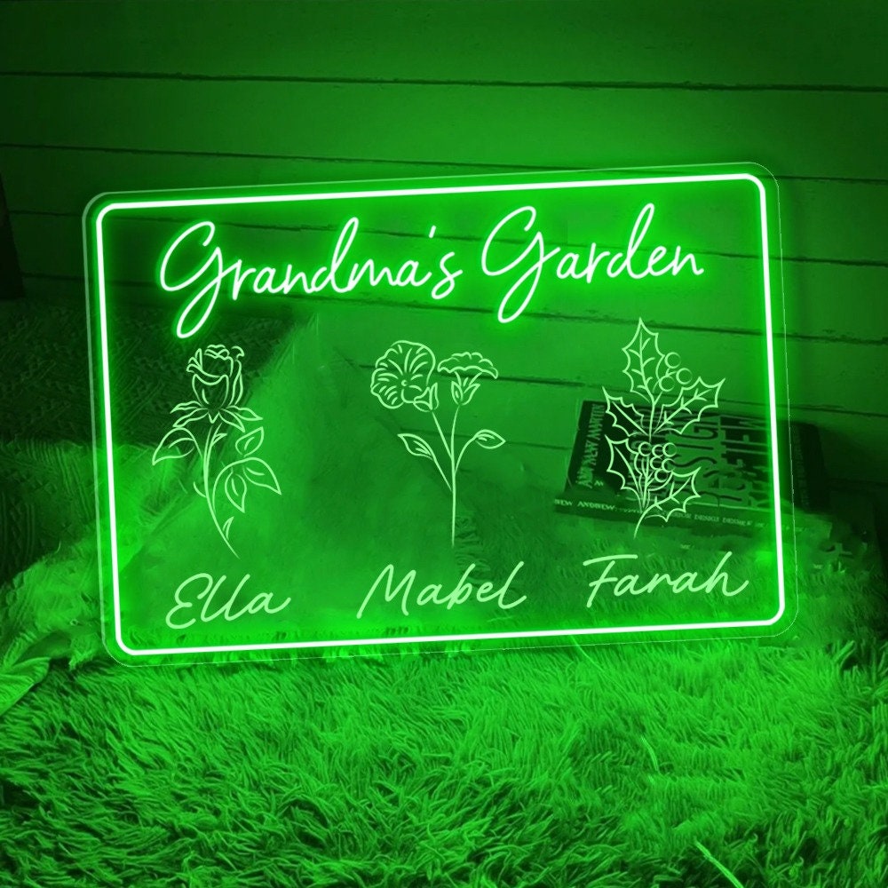 Personalized First Mom Now Grandma Neon Sign, Custom Grandma's Garden Birth Month Flower Neon Sign, Mothers Day Gift for Grandma NaNa Gift
