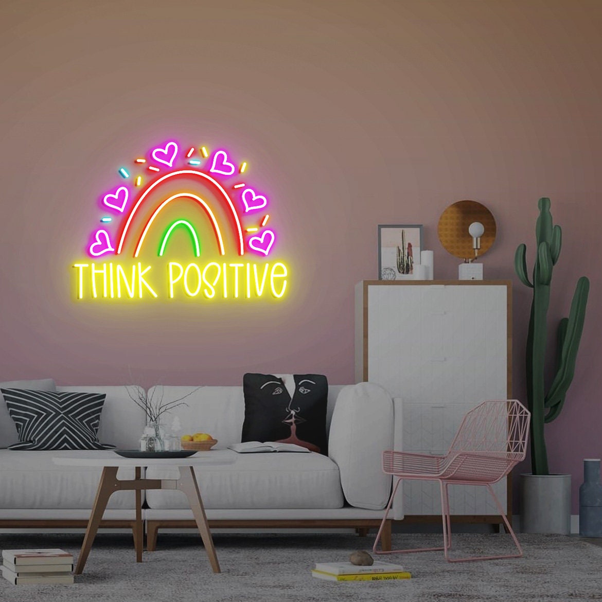 Think Positive Sign, Mental Health Sign, Neon Sign Office Wall Decor, Positive Thinking, positive Affirmations