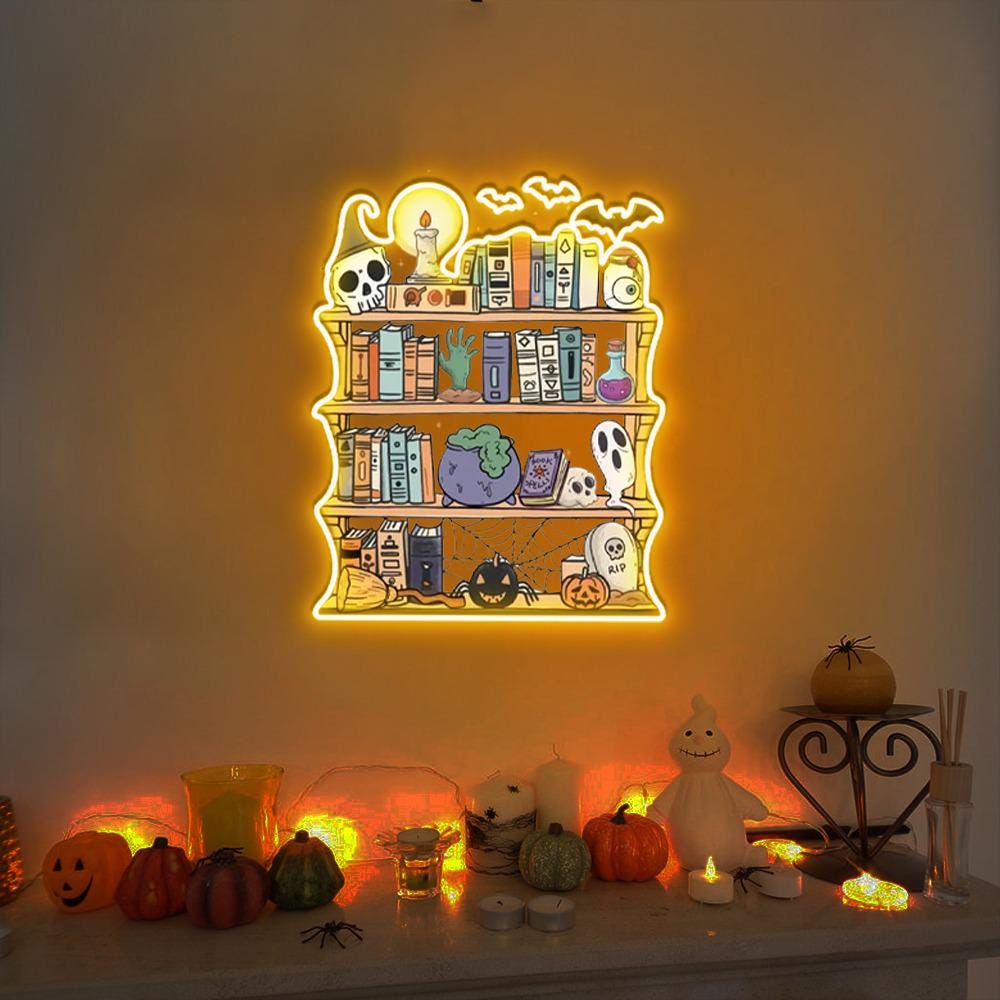 Ghosts Reading Books Neon Sign, Books Lover Ghost Gift, Cute Little Ghost Neon, Librarian Ghost Halloween, Spooky Season Neon, Teacher Gifts