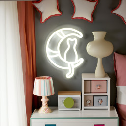 Kitten Dallas Neon Light Sign for Wall Room Decoration Personalized Gift Kids Cat on the moon Wall Decor Aesthetic Room Decor