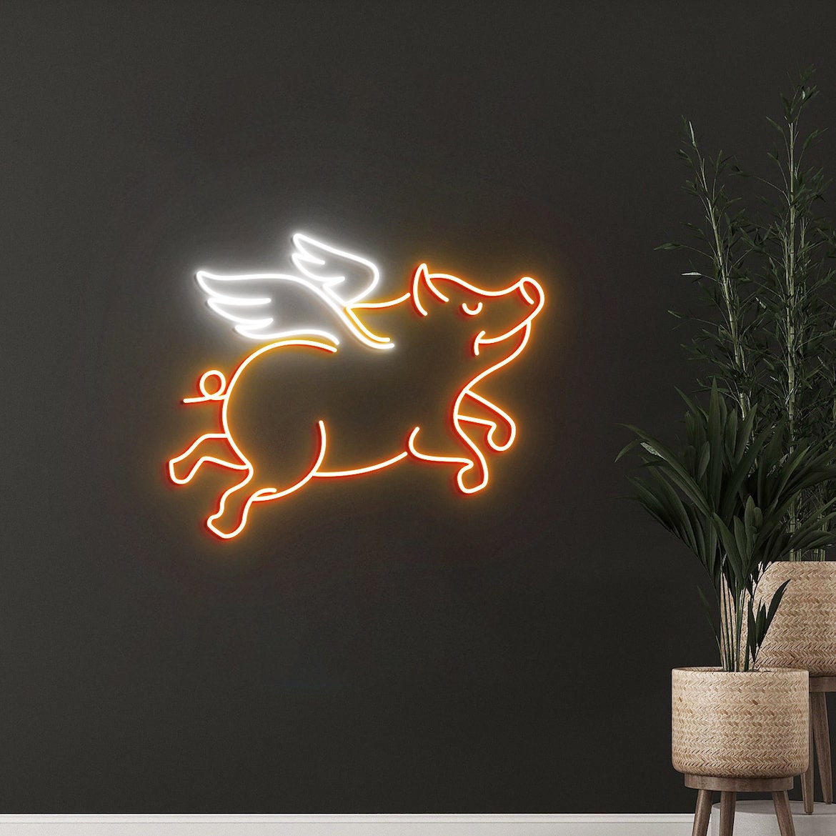 Flying Pig Neon Sign, Farmhouse Pig Decor, Farmhouse Animal Decor, Pig Wall Art, Flying Pig Art
