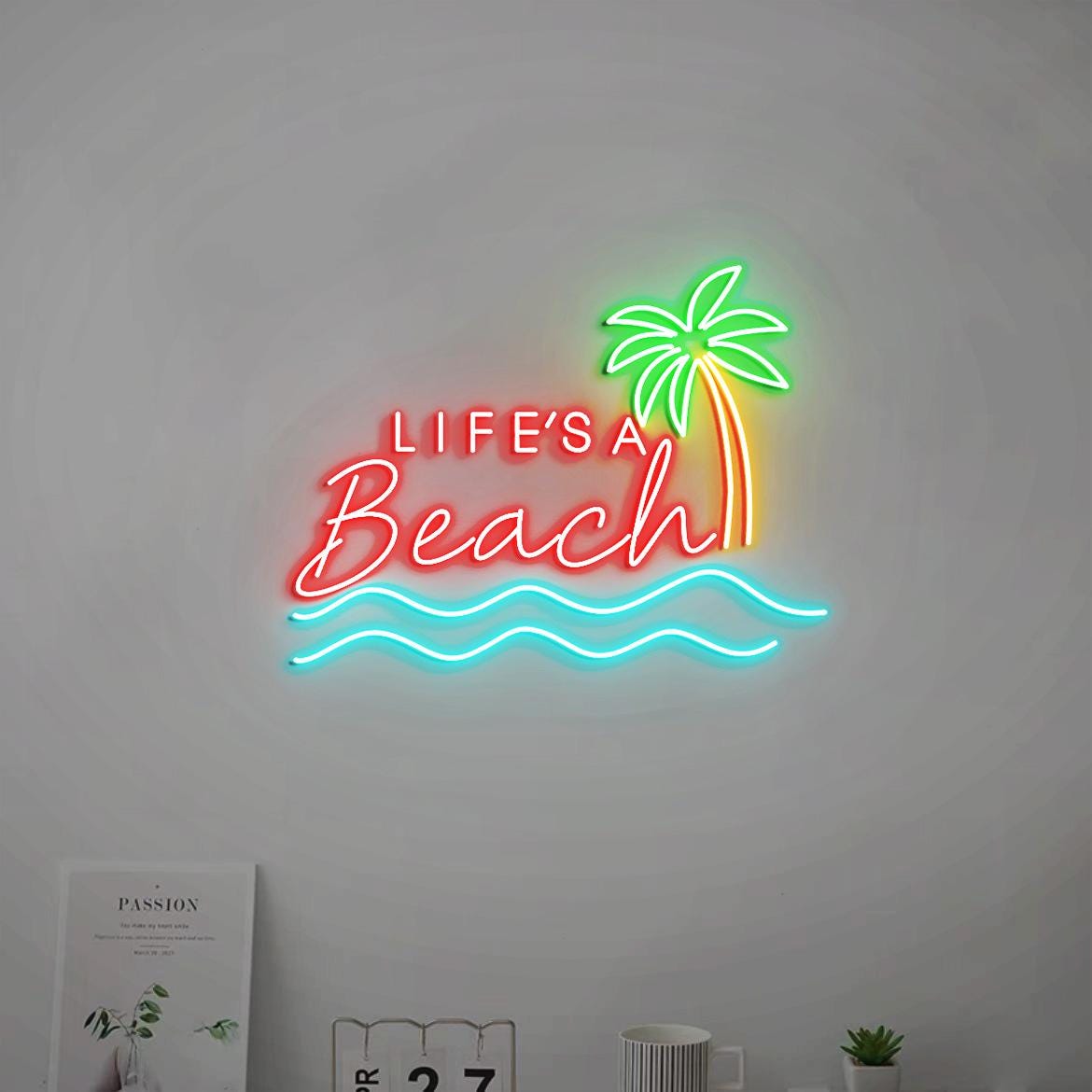 Life is A Beach Neon Light Sign, Beach House Wall Sign, Palm Tree Wall Wave for Beach Home Wall, Beach Theme Decor, Beach Signs for New Home
