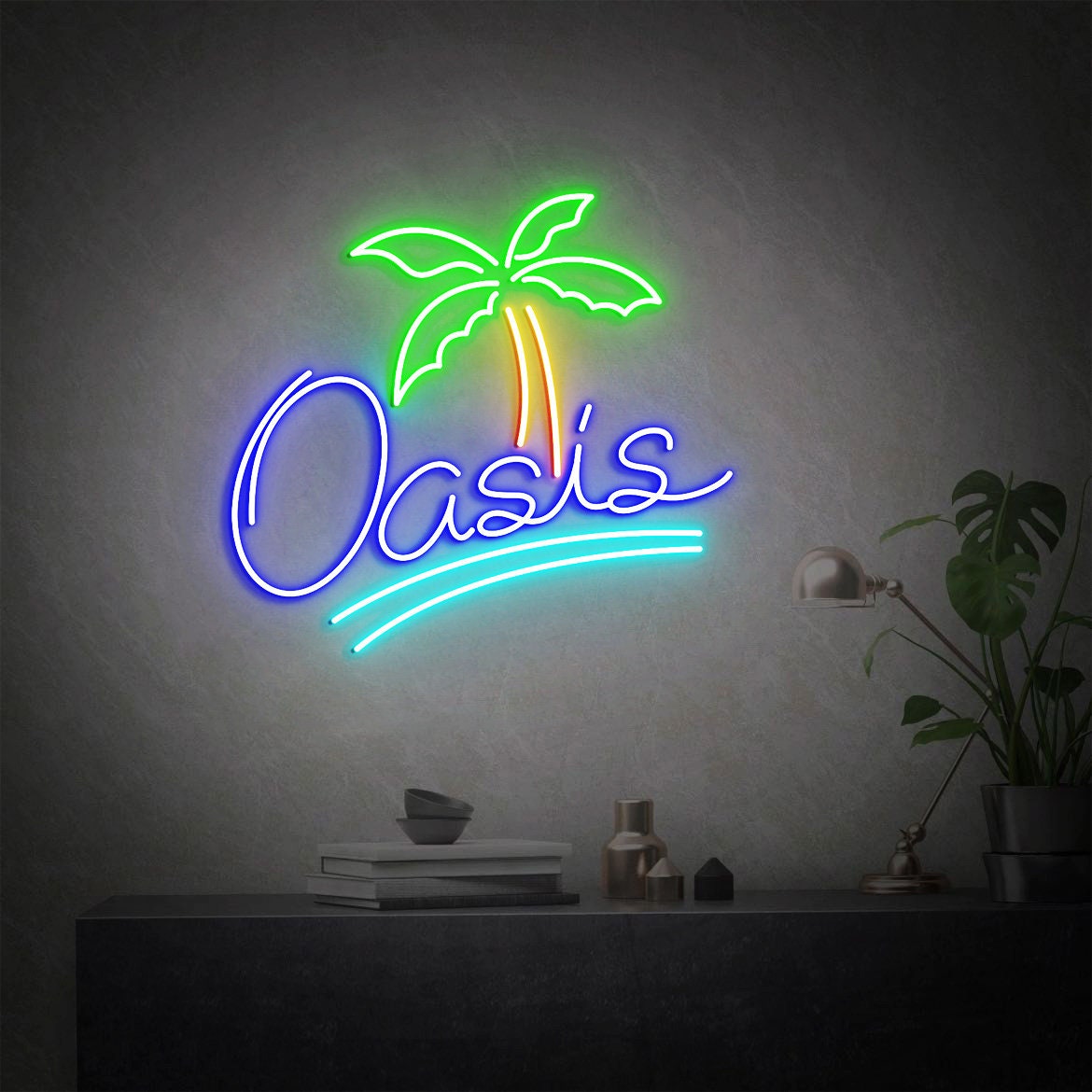 Oasis Sign, Personalized Palm Tree Oasis Neon Sign, Pool Sign, Beach Sign, Tropical Home Decor, Oasis Sign Home Decor