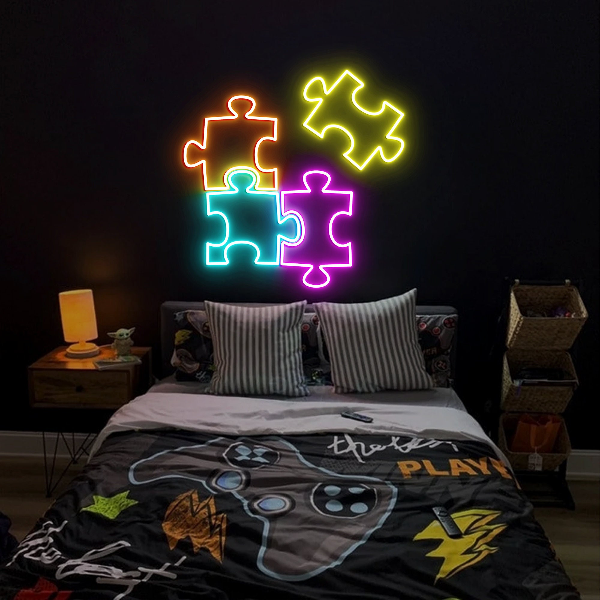 Puzzle Neon Light, Neon Sign Light Decor, Puzzle Bedroom Neon Sign, Bedroom Neon Lights, Game Neon Signs, Puzzle Wall Decoration