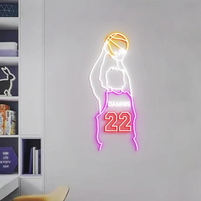 Customizable Basketball Player Jersey Name & Number, Neon Light Sign Basketball Jersey, Basketball Bedroom Wall, Custom Basketball Player